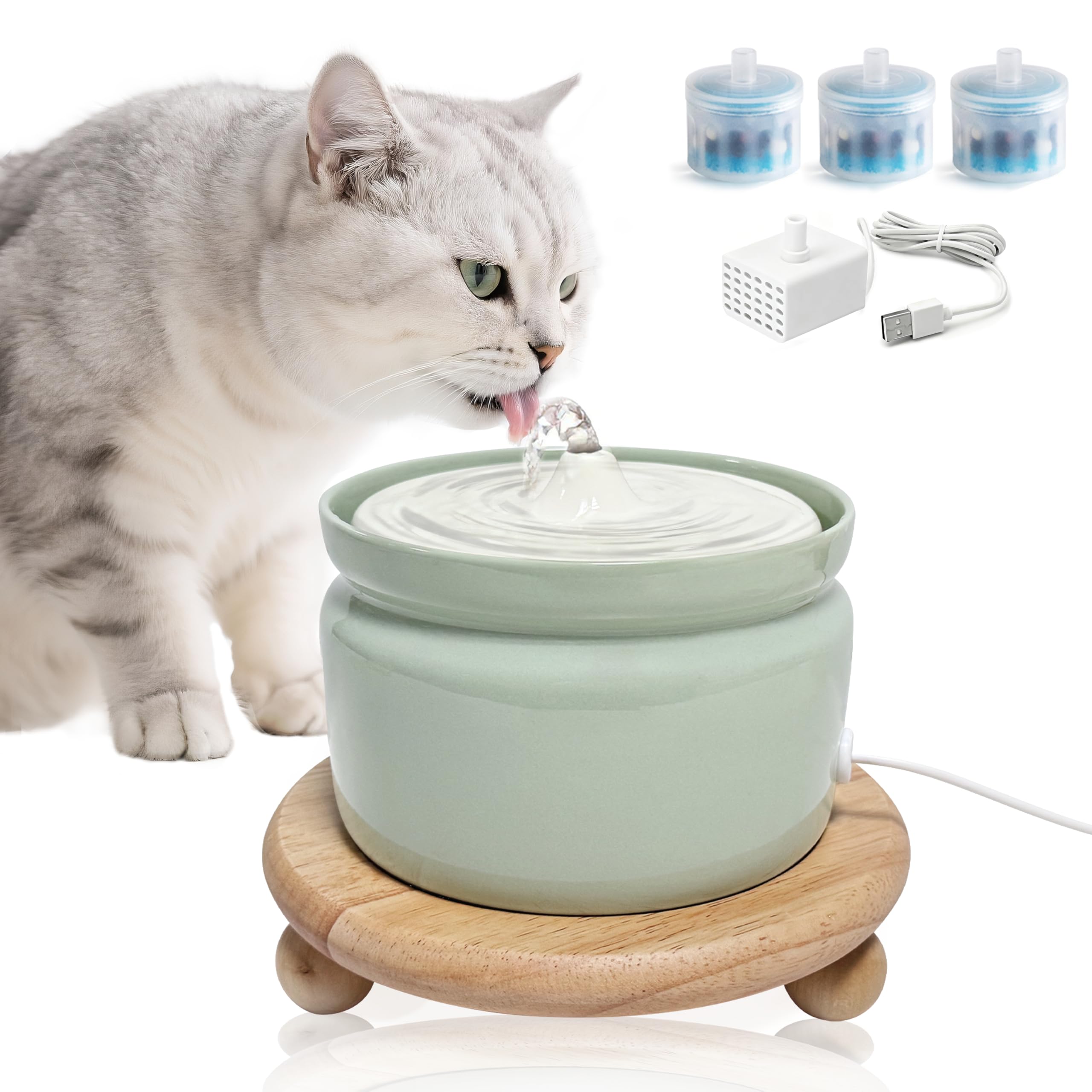Hululu ceramic cat water fountain shows 1L capacity to boost hydration.