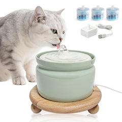 Hululu ceramic cat water fountain shows 1L capacity to boost hydration.