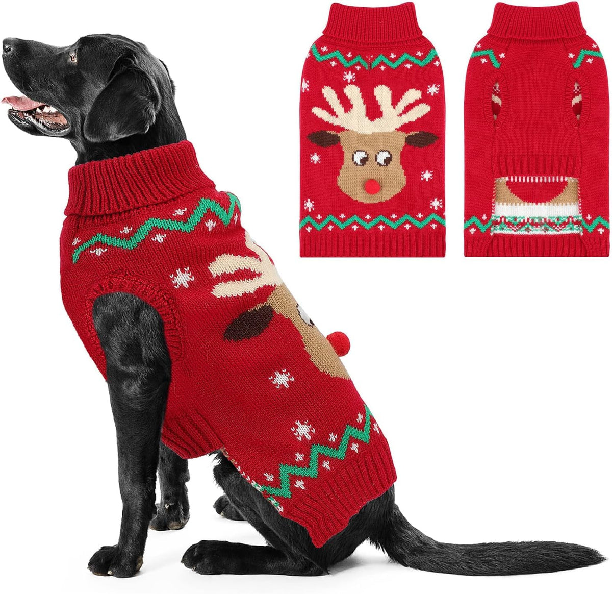 HUMLANJ Christmas dog sweater leash-hole closeup for easy winter walks