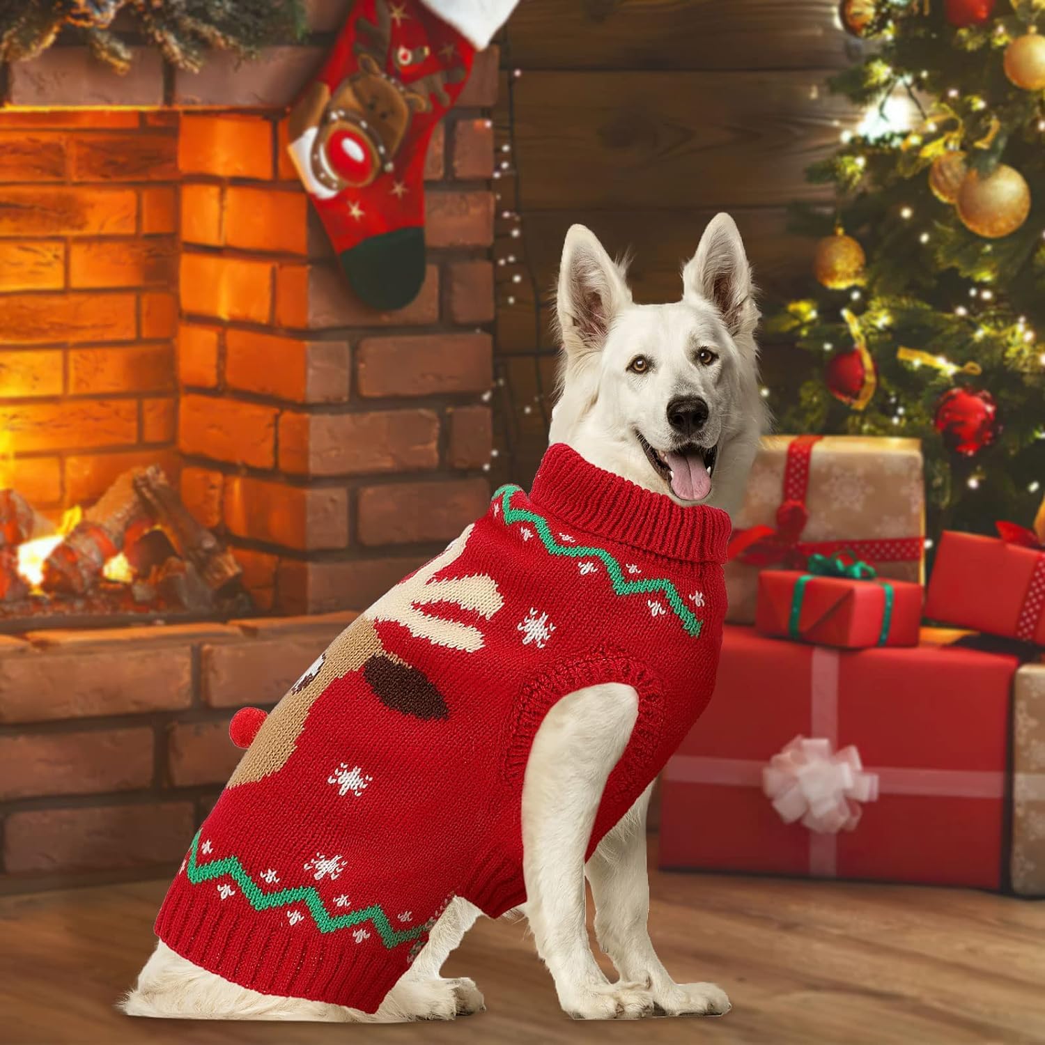 HUMLANJ Christmas dog sweater pullover design shows easy on-off wear