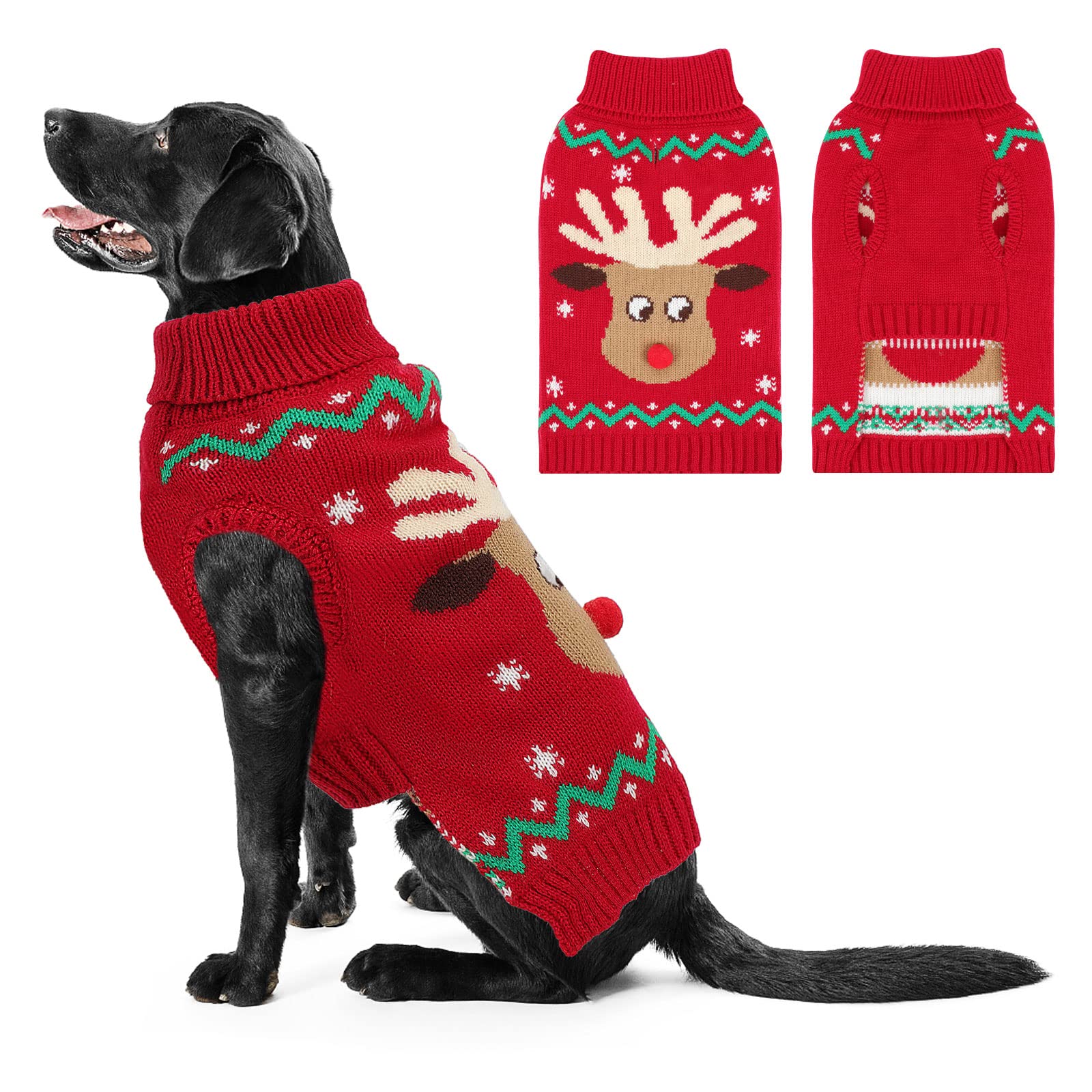 HUMLANJ Christmas dog turtleneck front view highlights festive warmth for winter walks.