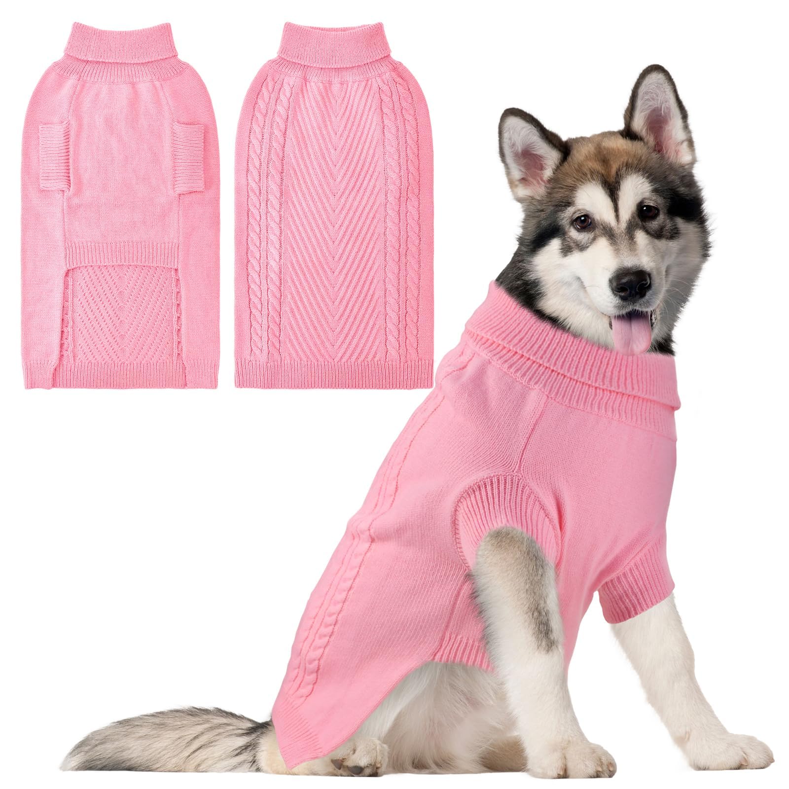 HUMLANJ large dog sweater front view shows warm, comfortable knit for chilly walks