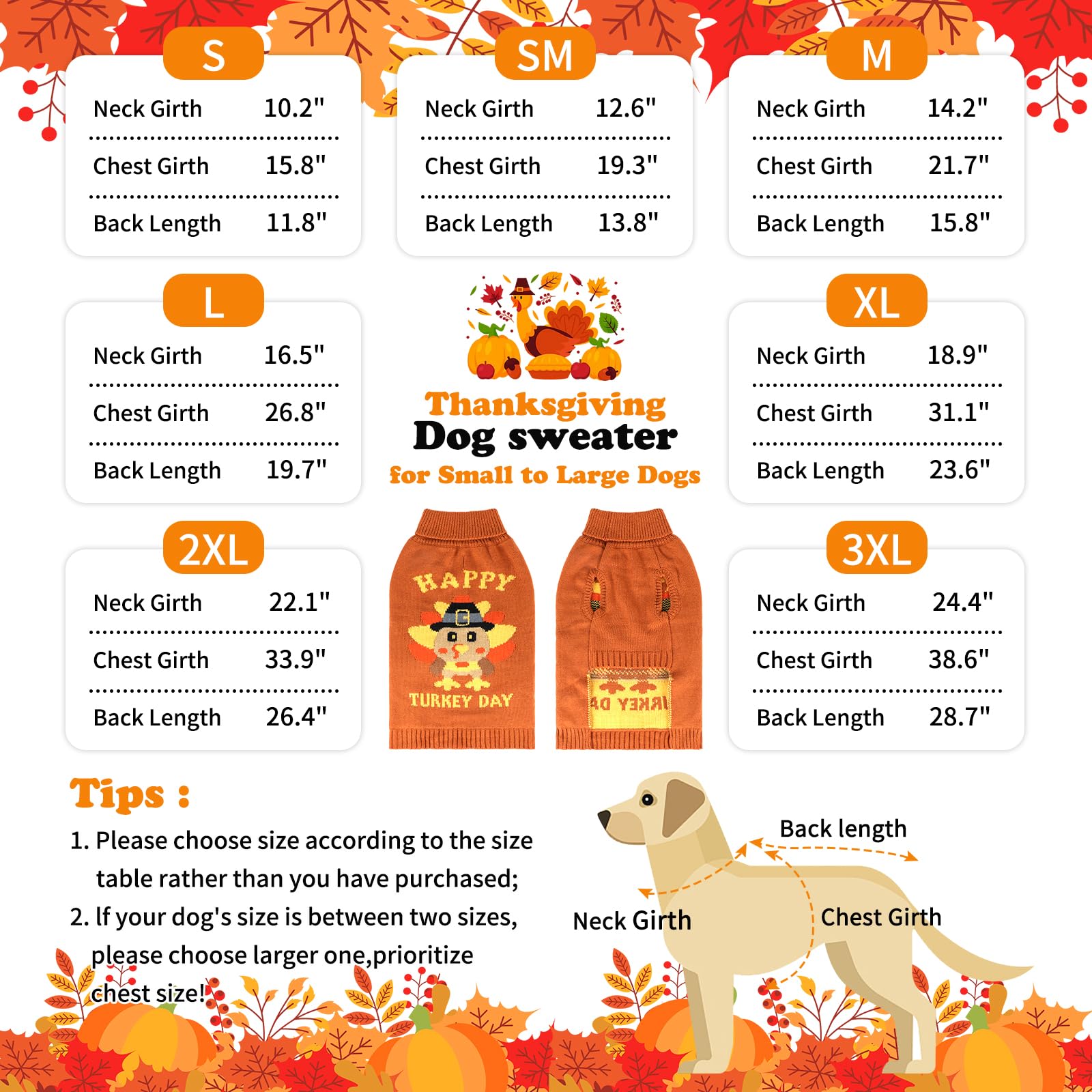 HUMLANJ size guide for dog sweater to find the right fit