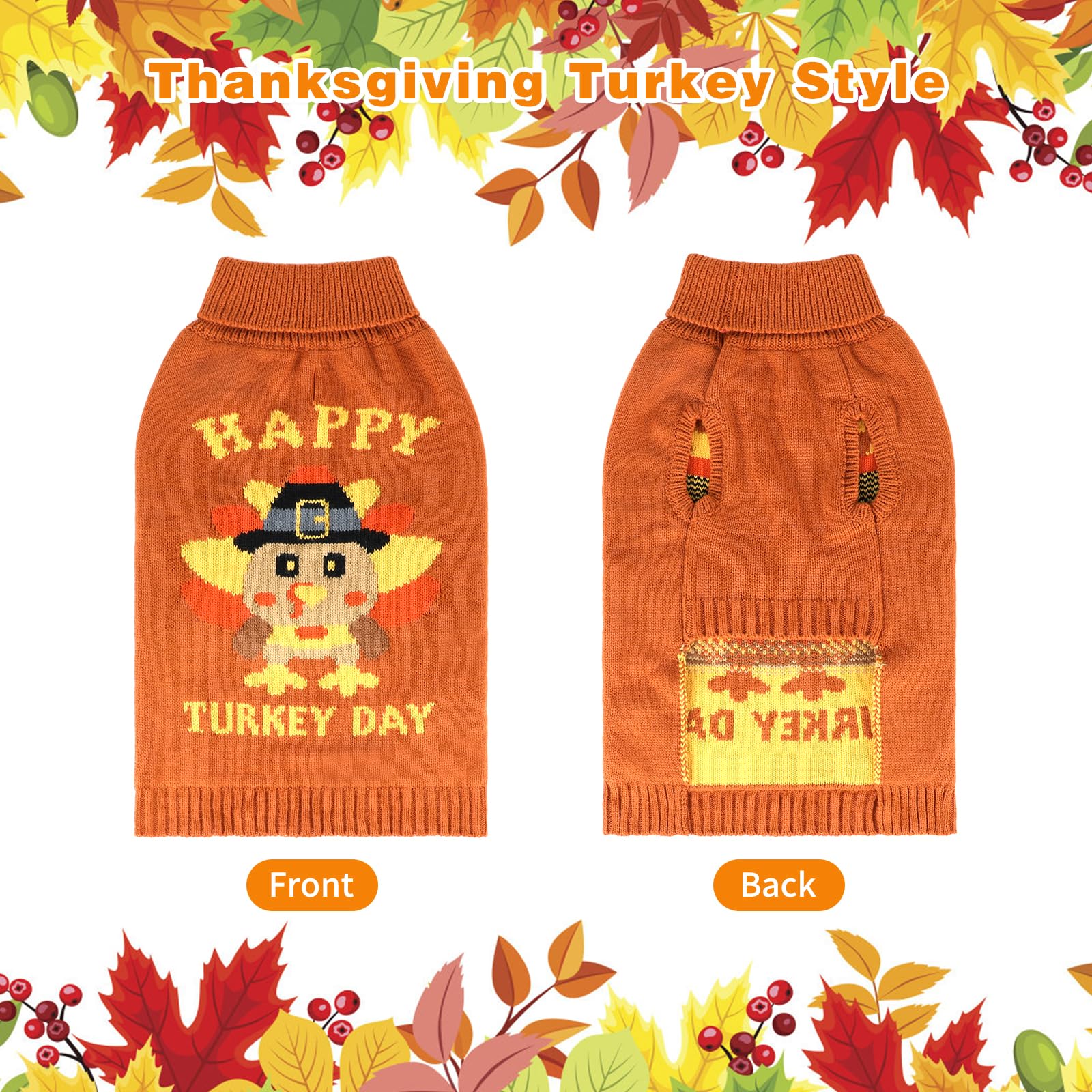 HUMLANJ Thanksgiving Turkey Sweater back view with leash hole for easy walks