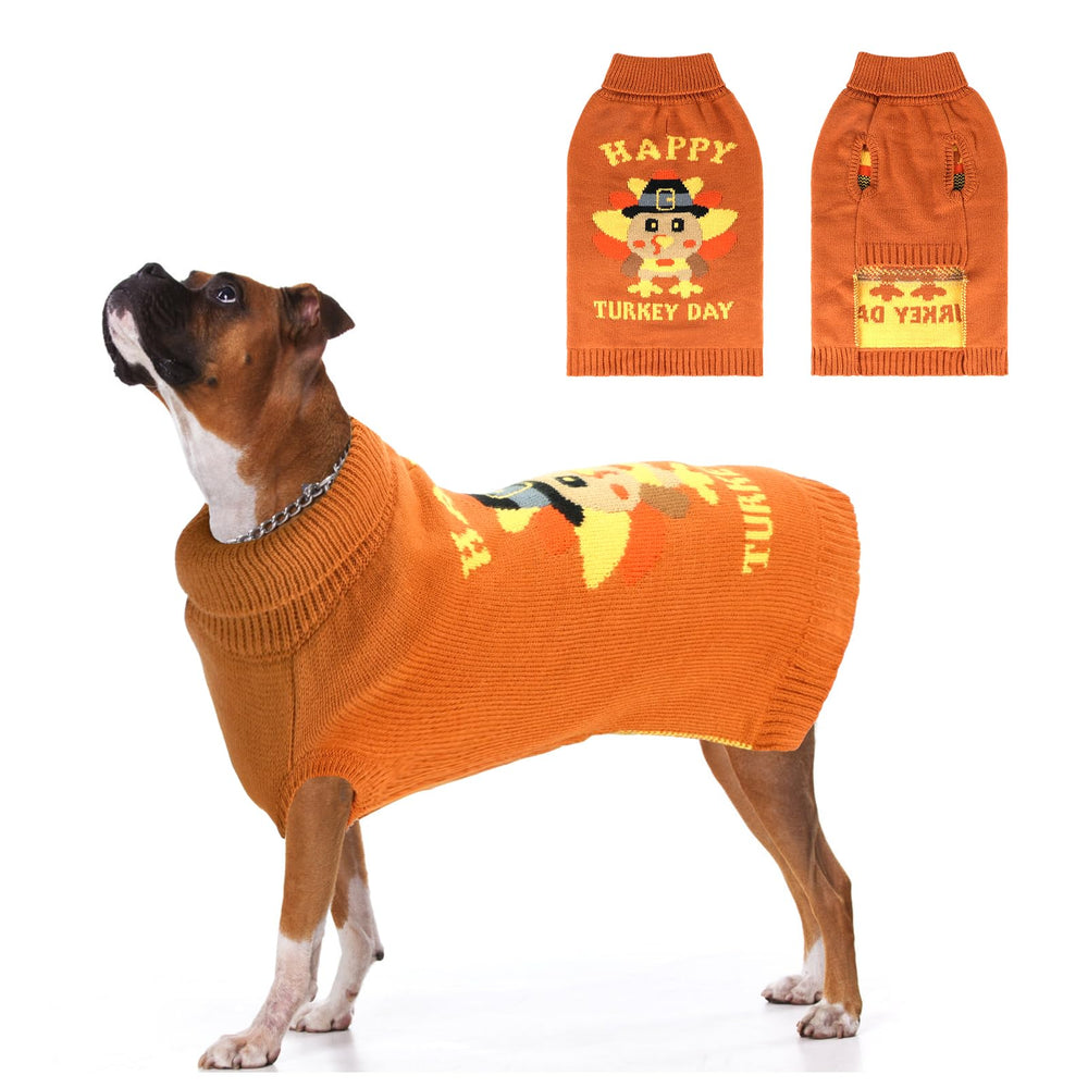 HUMLANJ Thanksgiving Turkey Sweater front view showcasing festive knit warmth for dogs