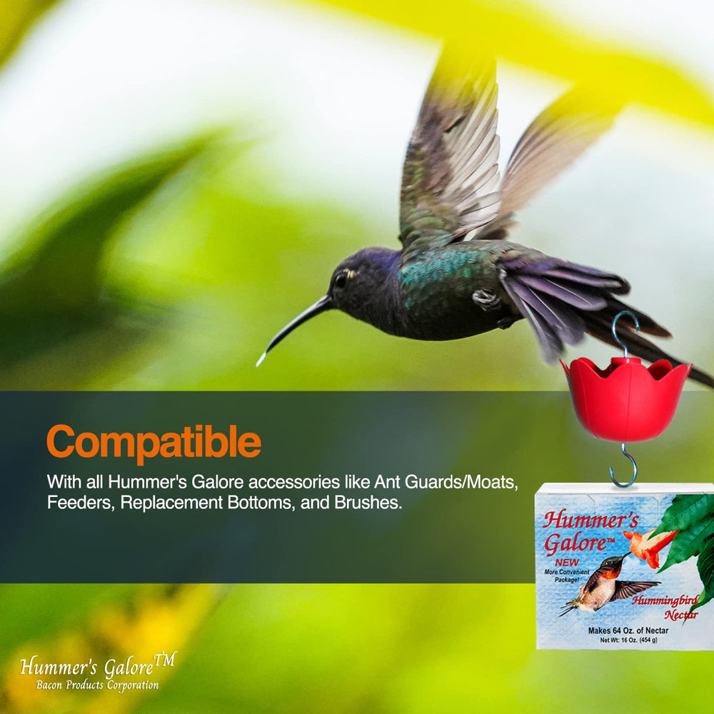 Hummer's Galore hummingbird feeder scene with energized birds at nectar.