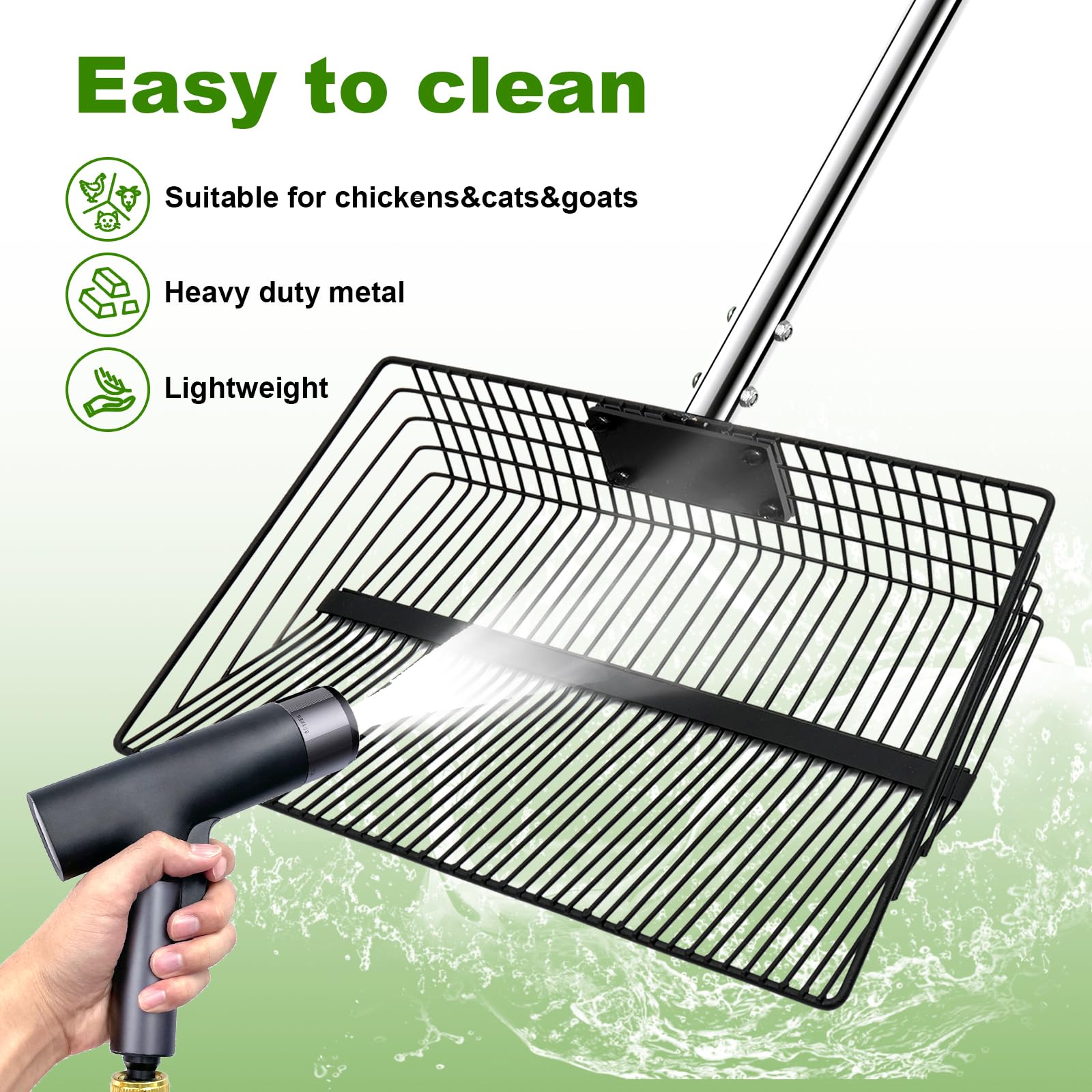 HUMUMU adjustable-length scoop fits various coop sizes for versatile cleaning.