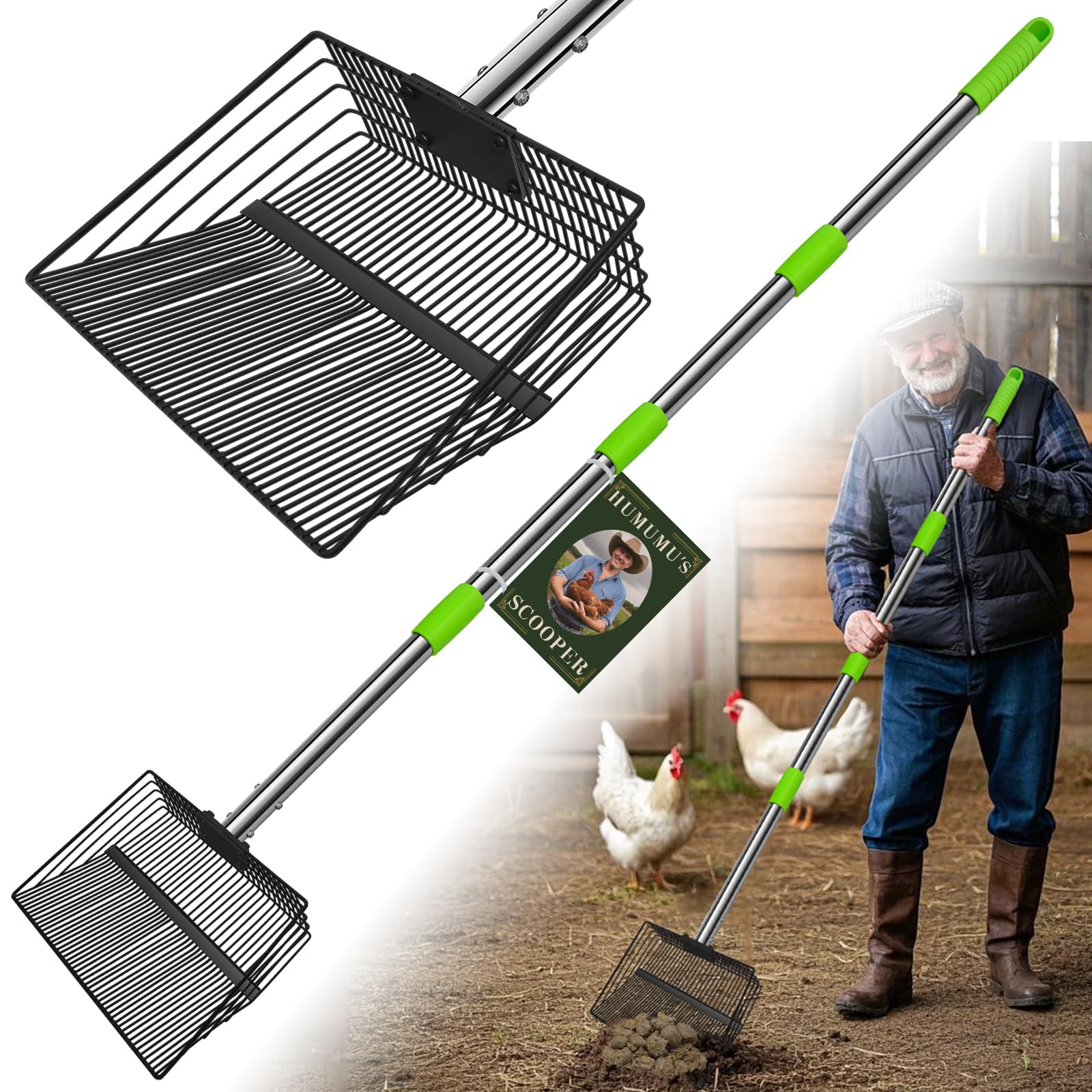 HUMUMU poop-scooper 12inch wide-scoop enables fast coop cleaning.