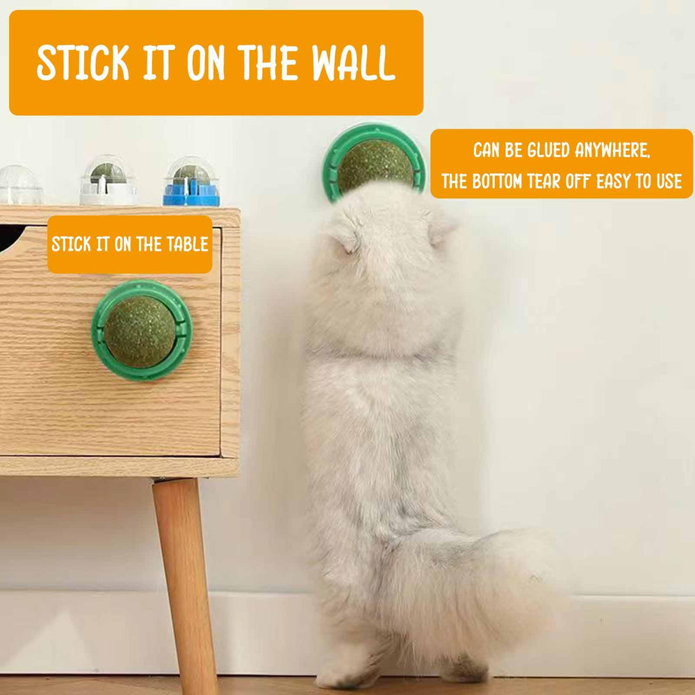 humyeam catnip balls wall-attachment demonstrates strong adhesion for interactive wall play