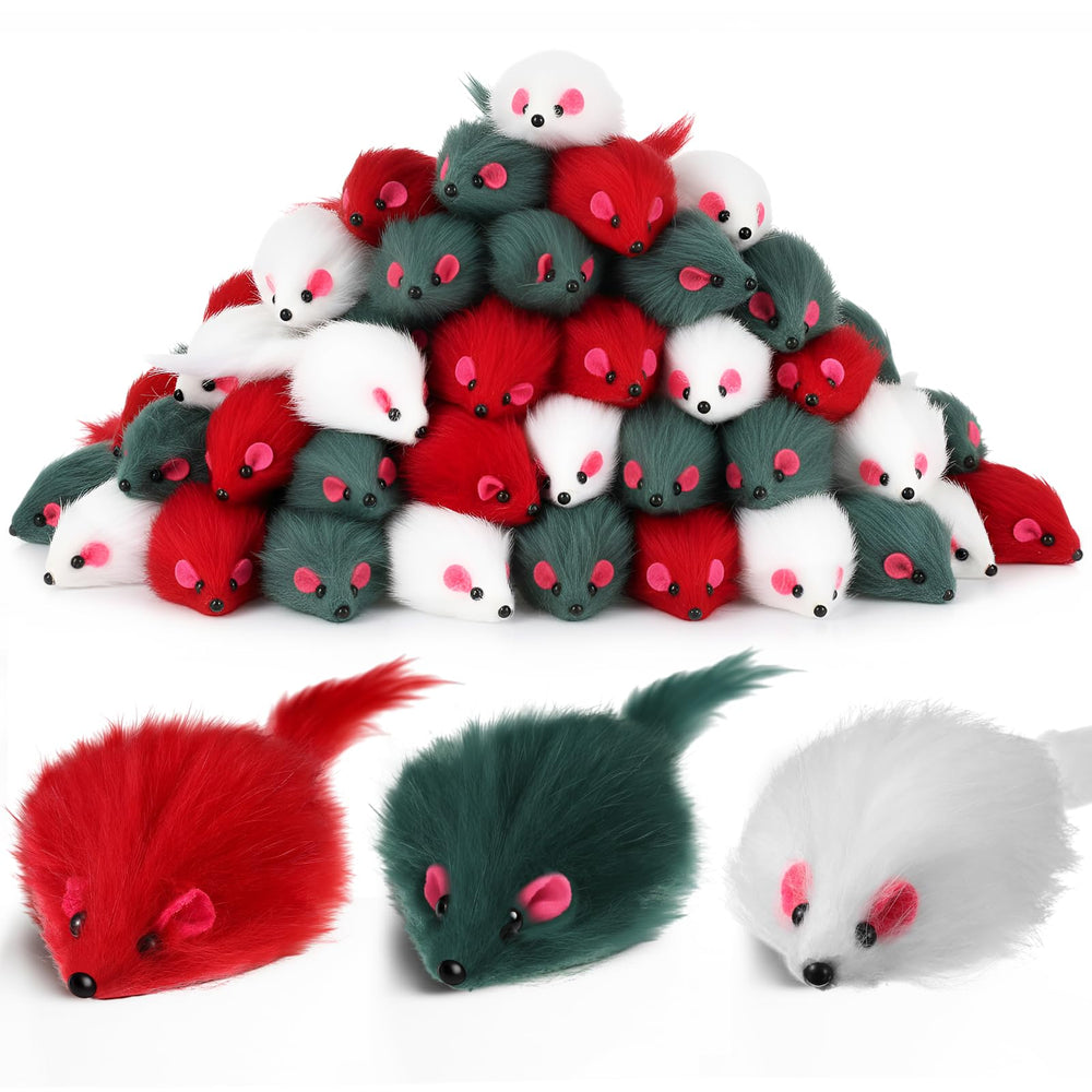 Hungdao 60pcs furry mice cat toy pack for multi-cat play and exercise