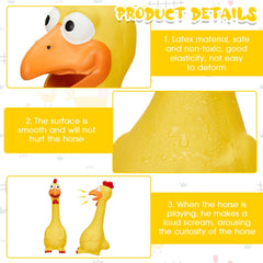 Hungdao horse toy chicken yellow in-action captures noise-driven engagement during training.