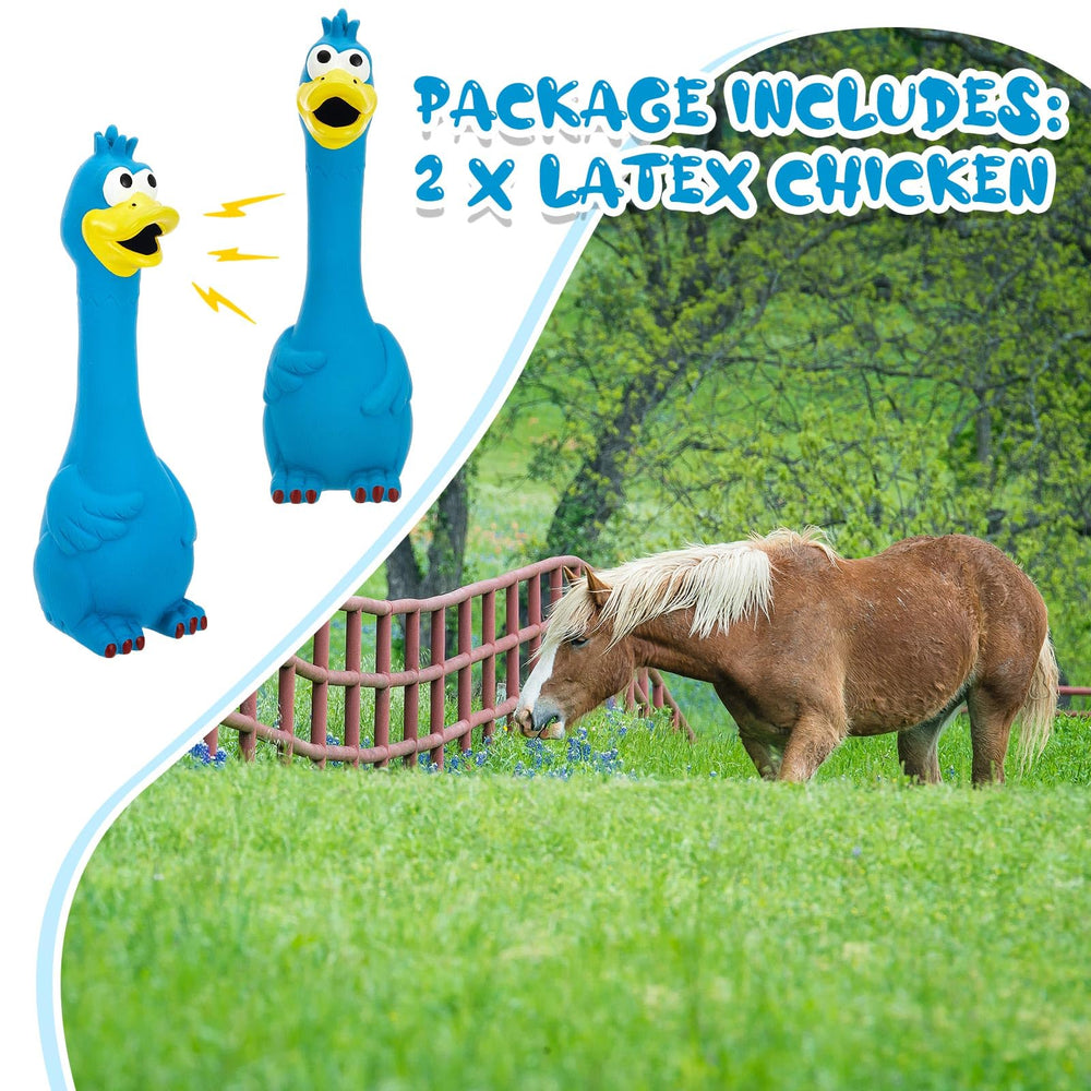 Hungdao latex rubber chicken toy blue side-view demonstrates size and visibility for active fetch
