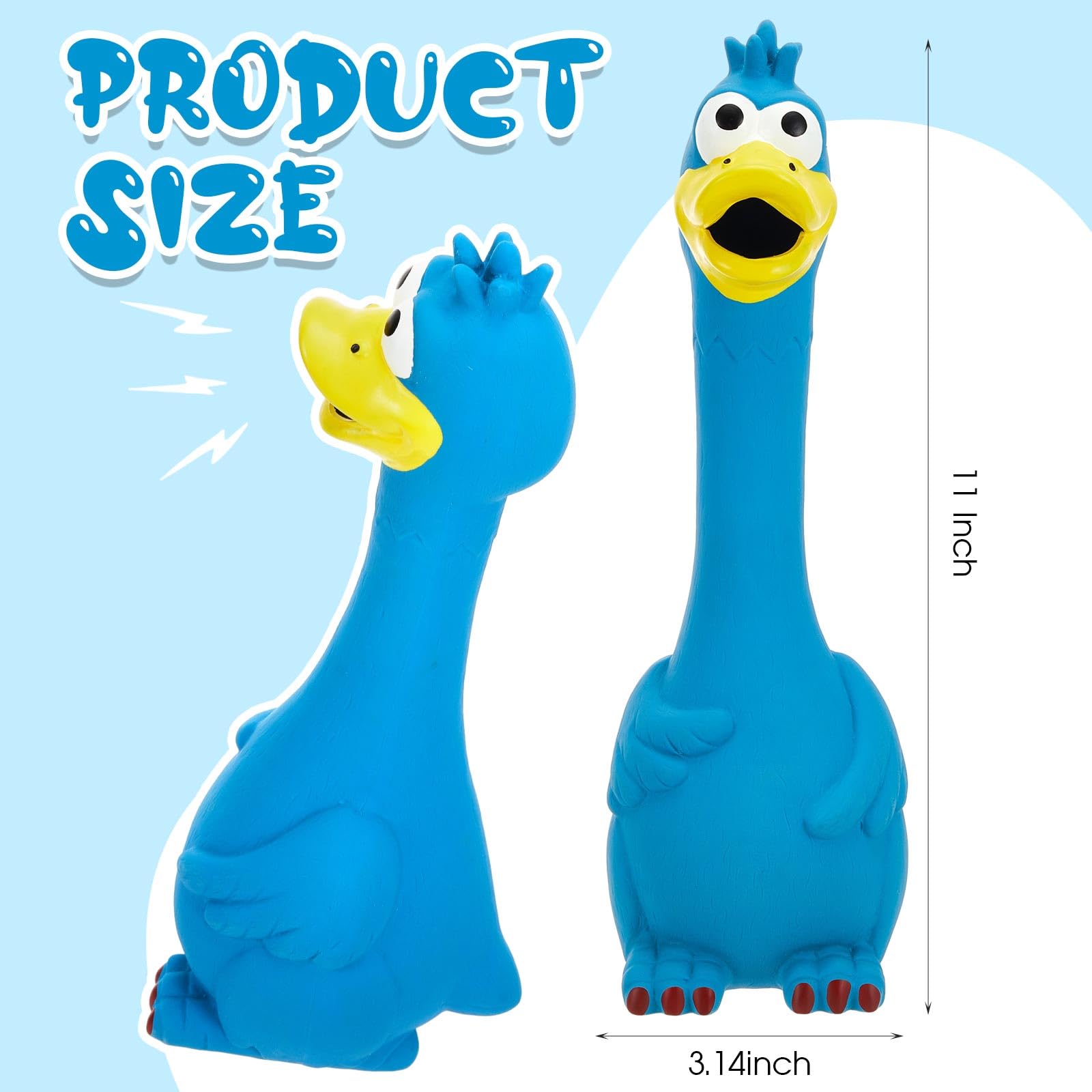 Hungdao two-pack blue chicken toy close-up highlights durable latex material for safe chewing