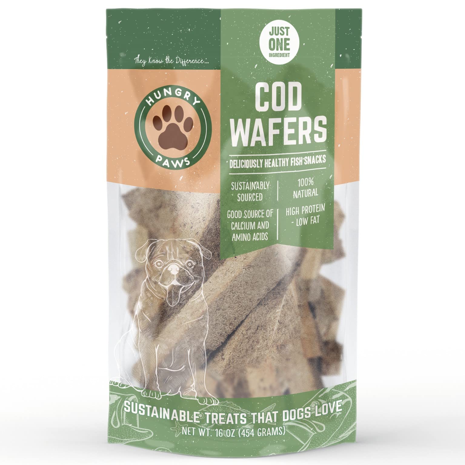 Dog happily enjoys Hungry Paws Cod Wafer as a tasty reward.