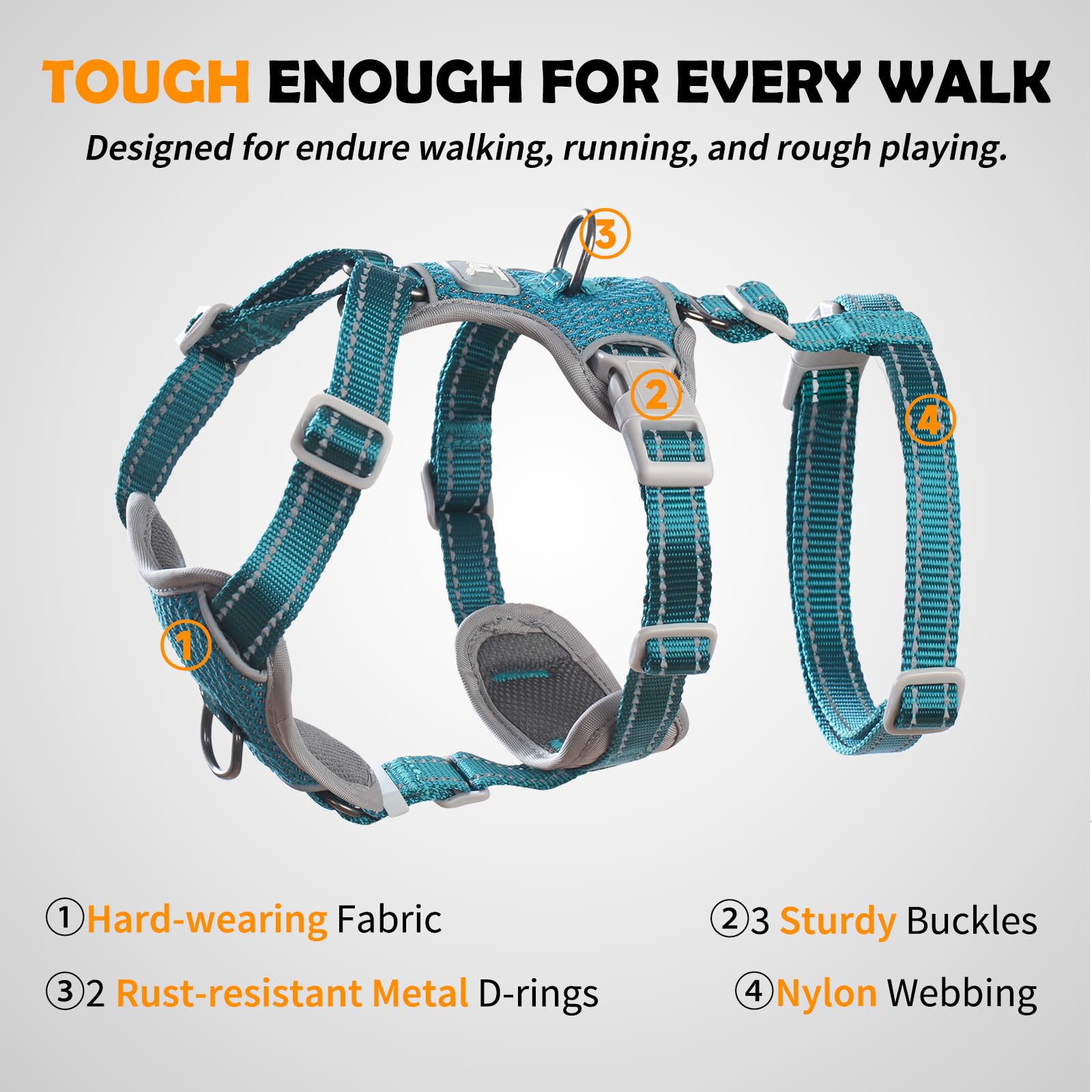 Huntboo harness reflective fabric emphasizes high visibility for safe nighttime strolls