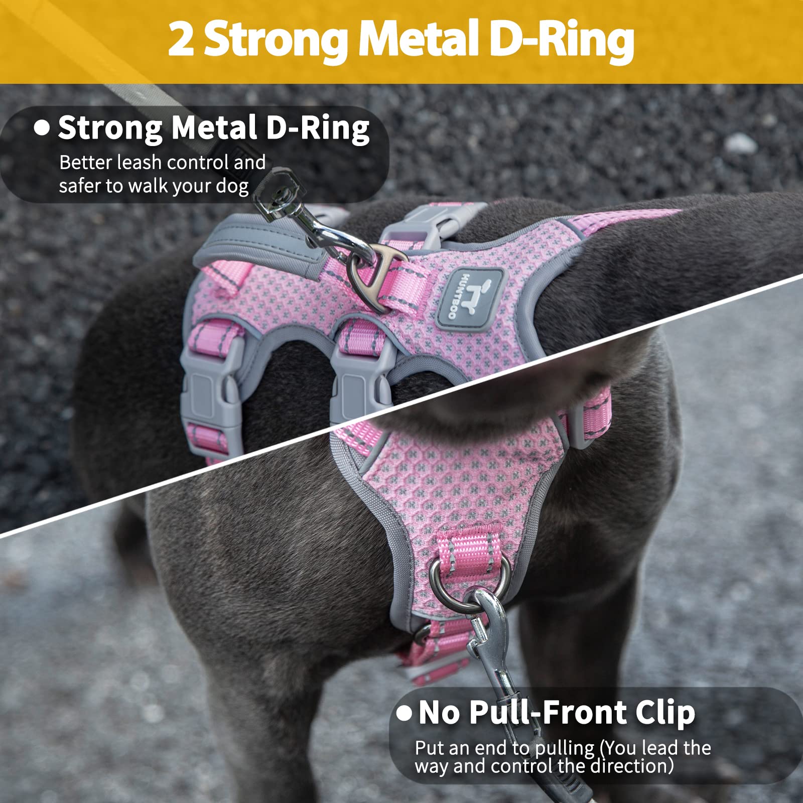 Huntboo Escape Proof Harness reflective-design night-view for higher visibility and safety.