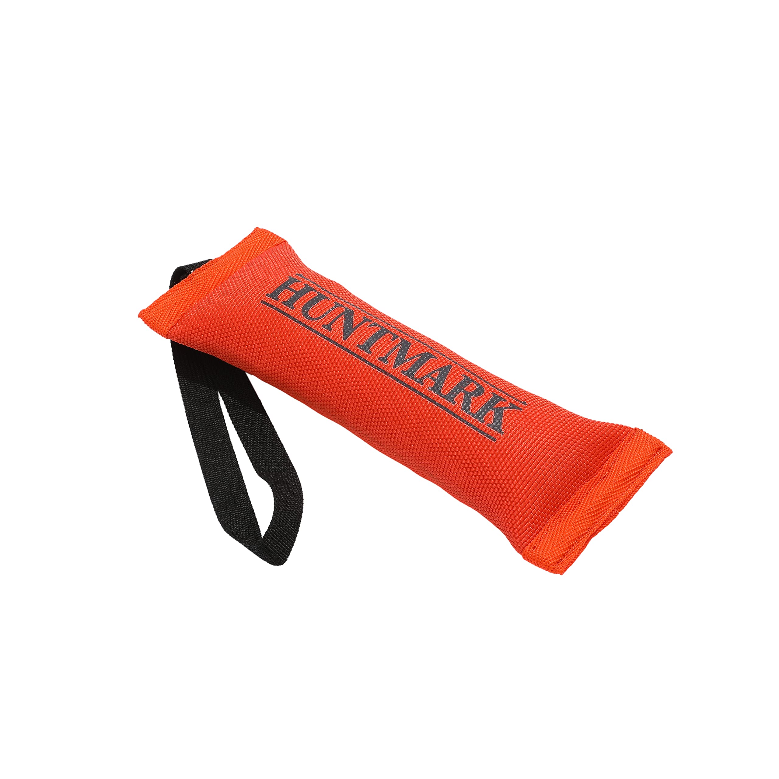 HUNTMARK Firehose Puppy Dummy orange-angled view for durable fetch training in field scenarios