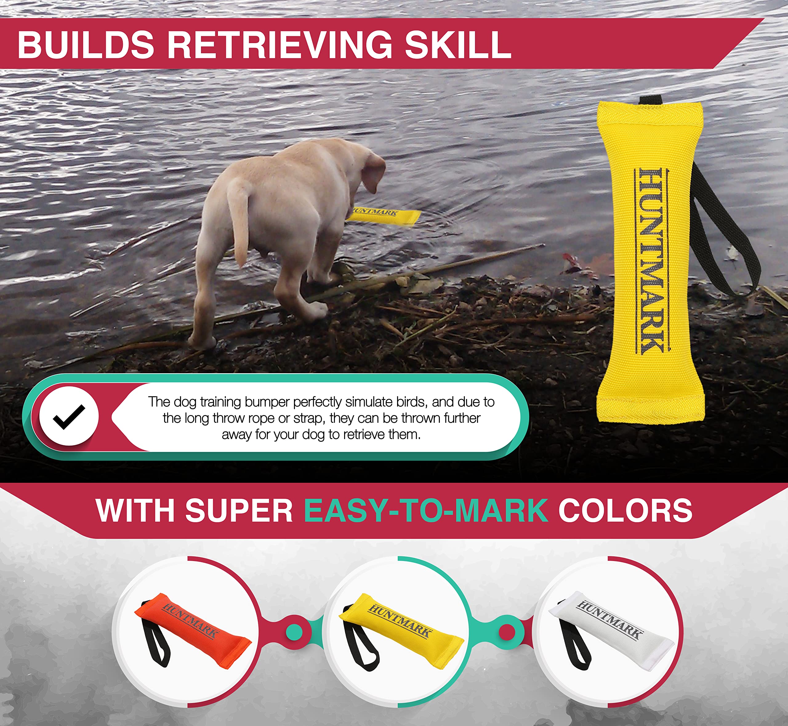 HUNTMARK Firehose Puppy Dummy size-puppy illustrates a precise 9.5 x 2.5 inch training bumper