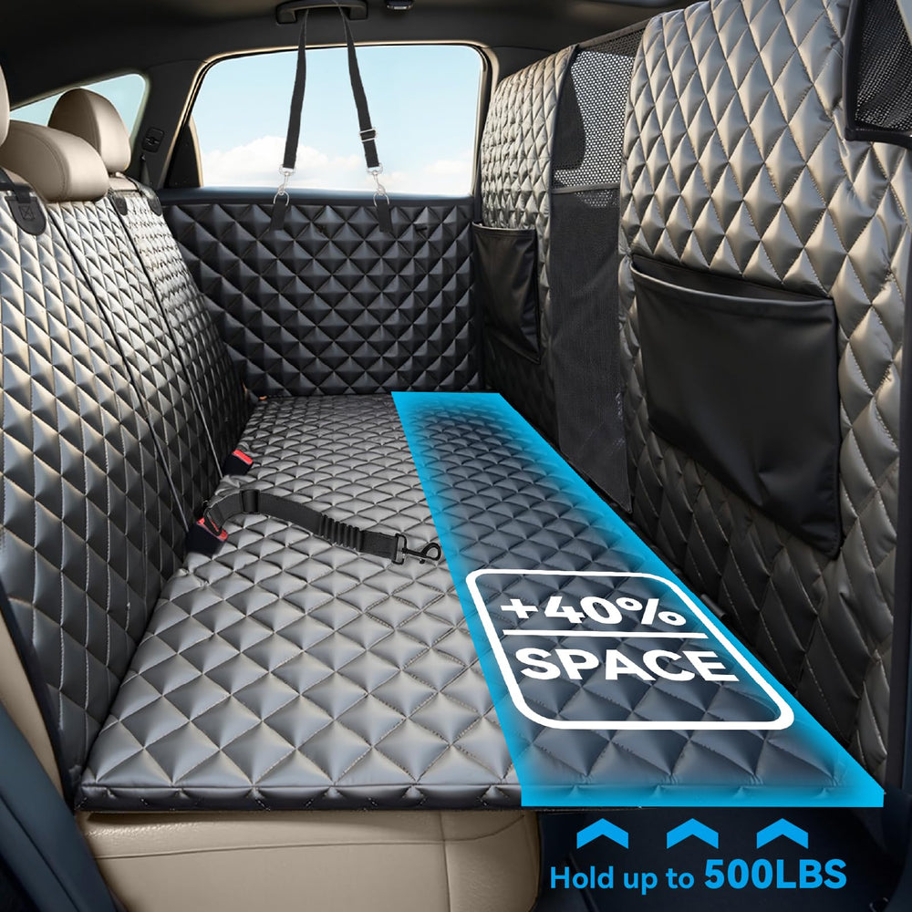 HUOHUOCN back-seat extender dog bed demonstrates spacious comfort for long road trips.