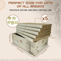 HUPA indoor cat scratch pad emphasizes roomy surface for cozy lounging and play.