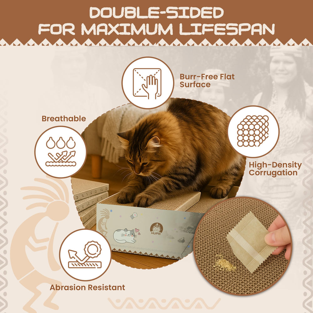 HUPA scratcher box bed design doubles as a cozy resting space for cats.