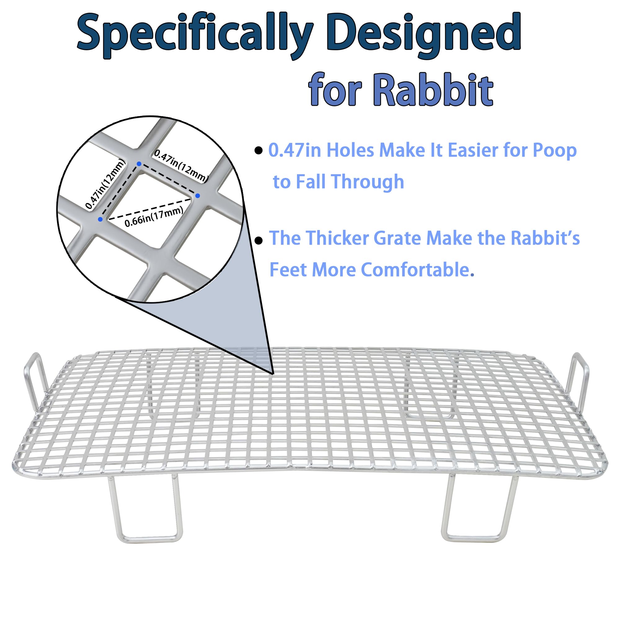 huqizoo rabbit litter box grid detail showing 12mm thickened steel for paw comfort.