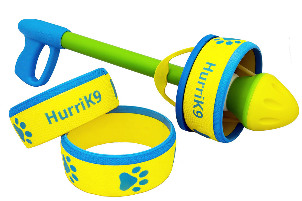 HurriK9 dog ring launcher starter pack ready for backyard fetch and exercise.