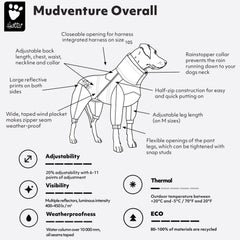 Hurtta Mudventure ECO overall fit-adjustment cords demonstrate customizable sizing for a precise fit