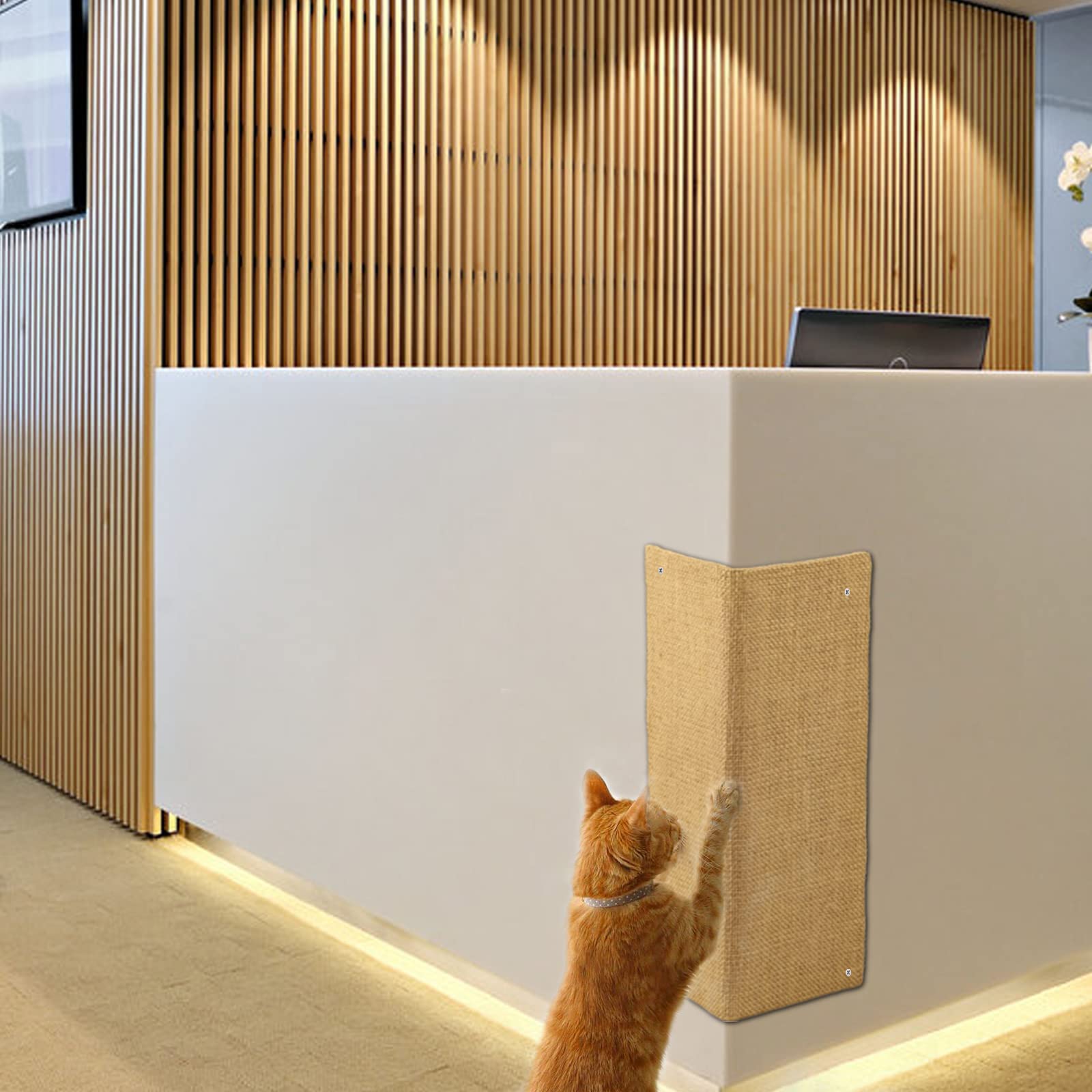 Hutpet double-sided adhesive fixes scratcher securely to furniture.