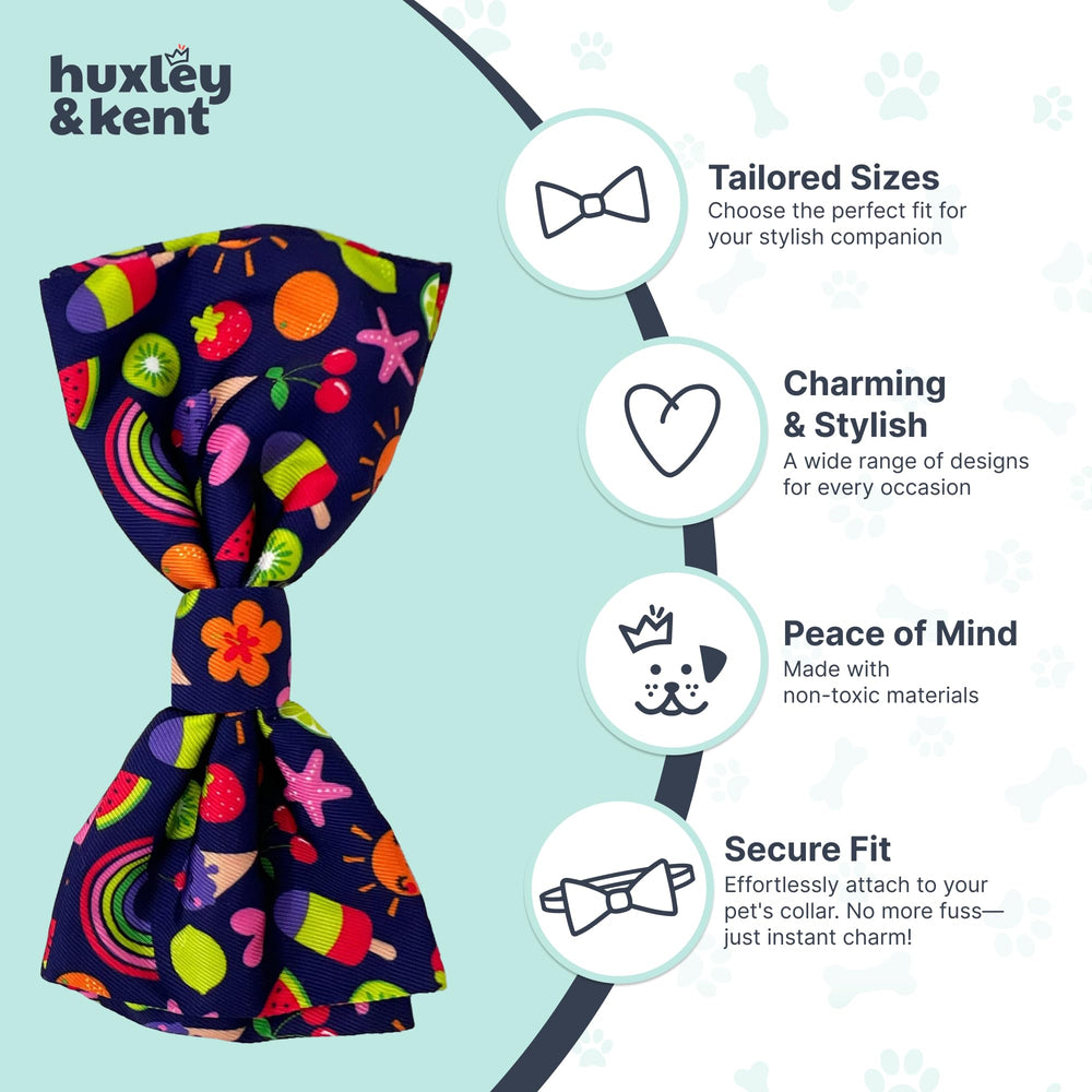 Huxley & Kent summer-icons bow tie flat view emphasizes easy-care machine washable design.