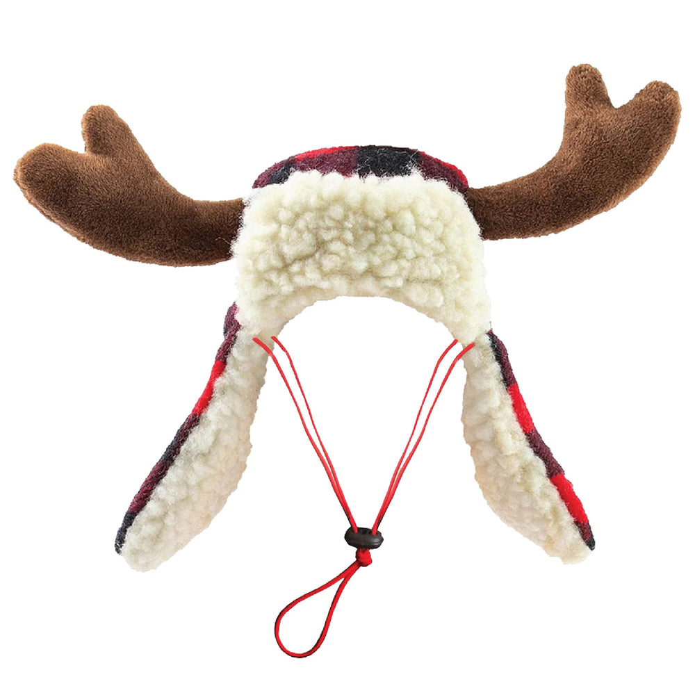 Huxley & Kent Antler Buffalo Check hat on a large dog for festive photos