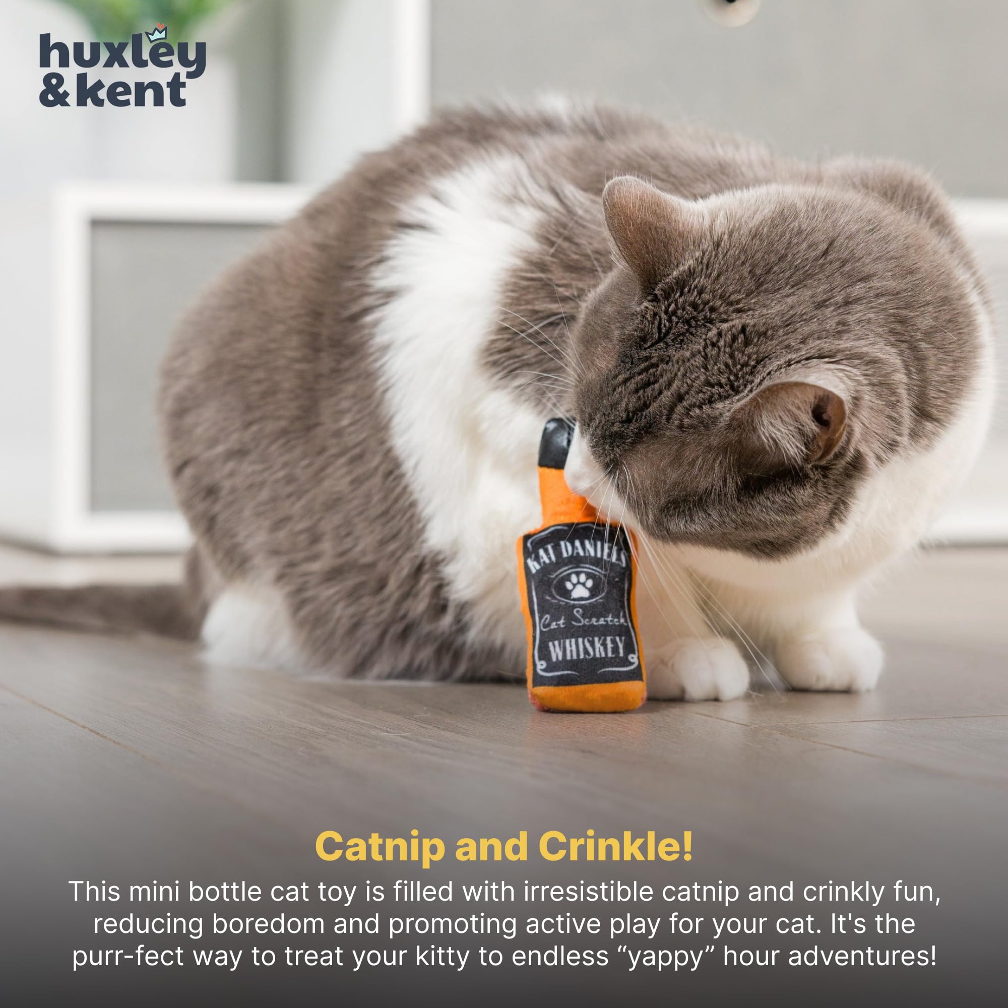 Huxley & Kent crinkle-sound engagement excites hunting instincts during fetch-like play.