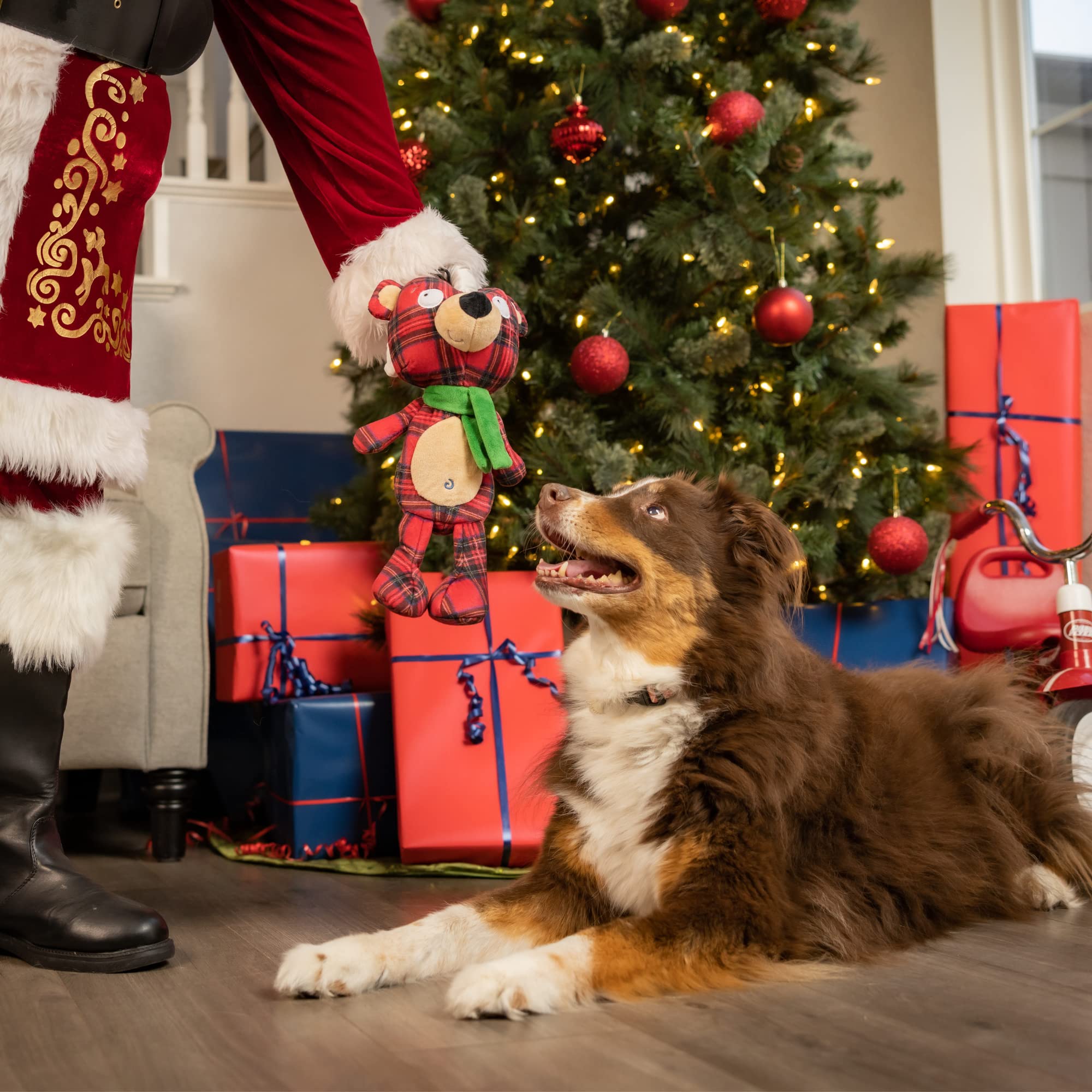 Huxley & Kent Slappies Plaidington Bear small holiday-styled toy for seasonal fetch.