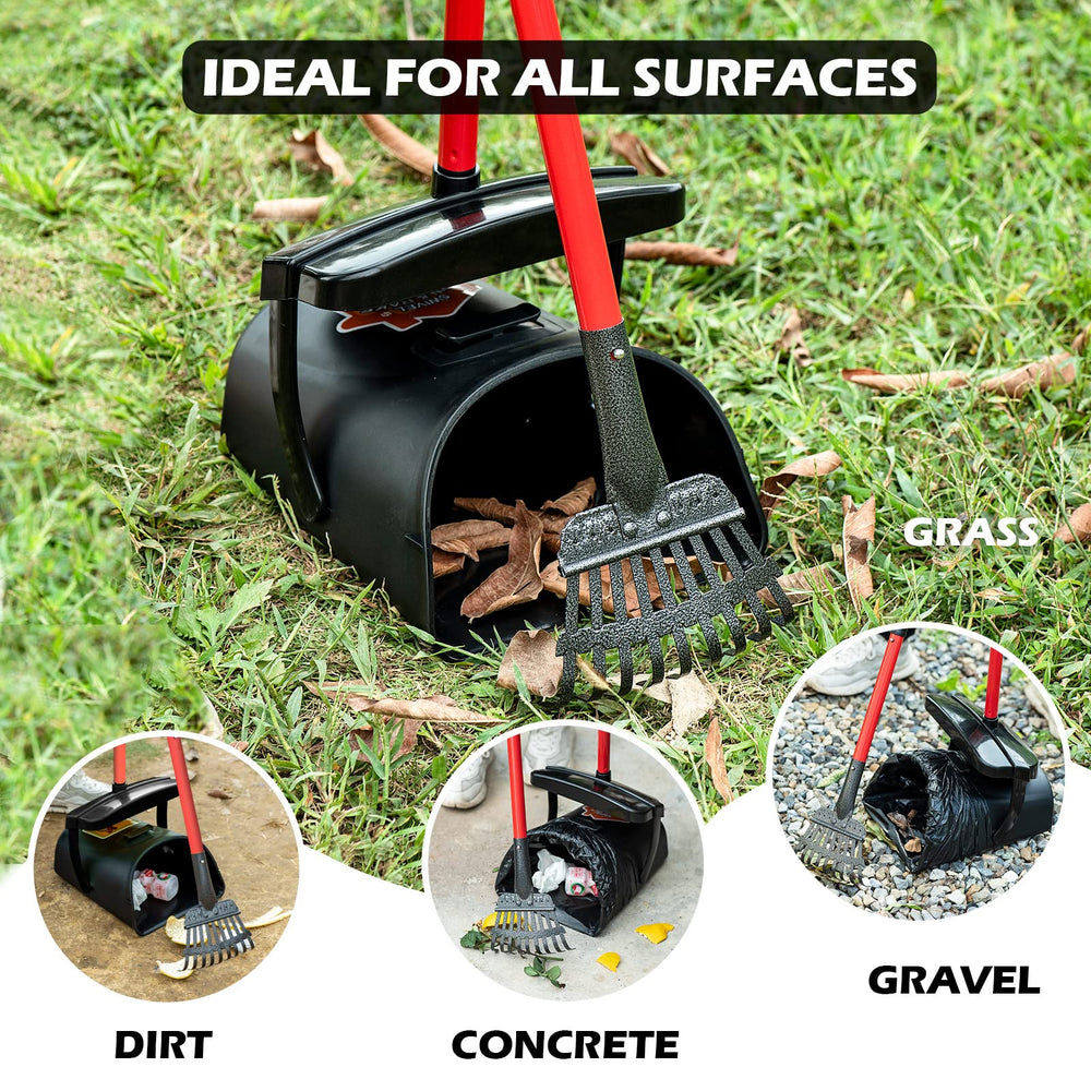 HUZSV pooper scooper rake aids efficient pickup on dirt surfaces