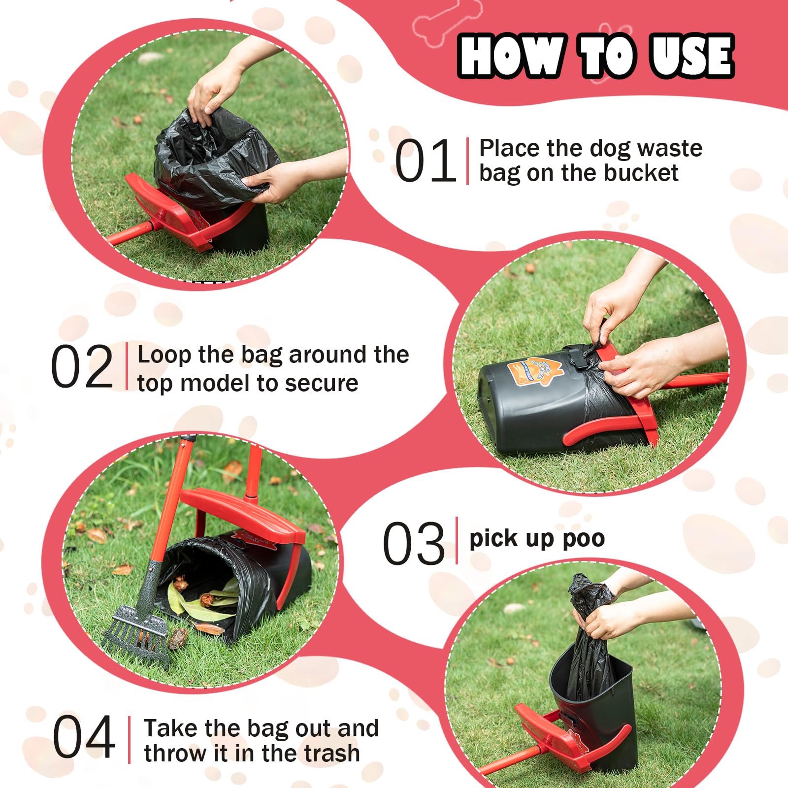 HUZSV Pooper Scooper works on grass, dirt, and gravel for versatile cleanup.