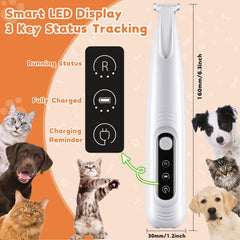 HVSOTV dog paw trimmer LED light improves visibility during grooming.