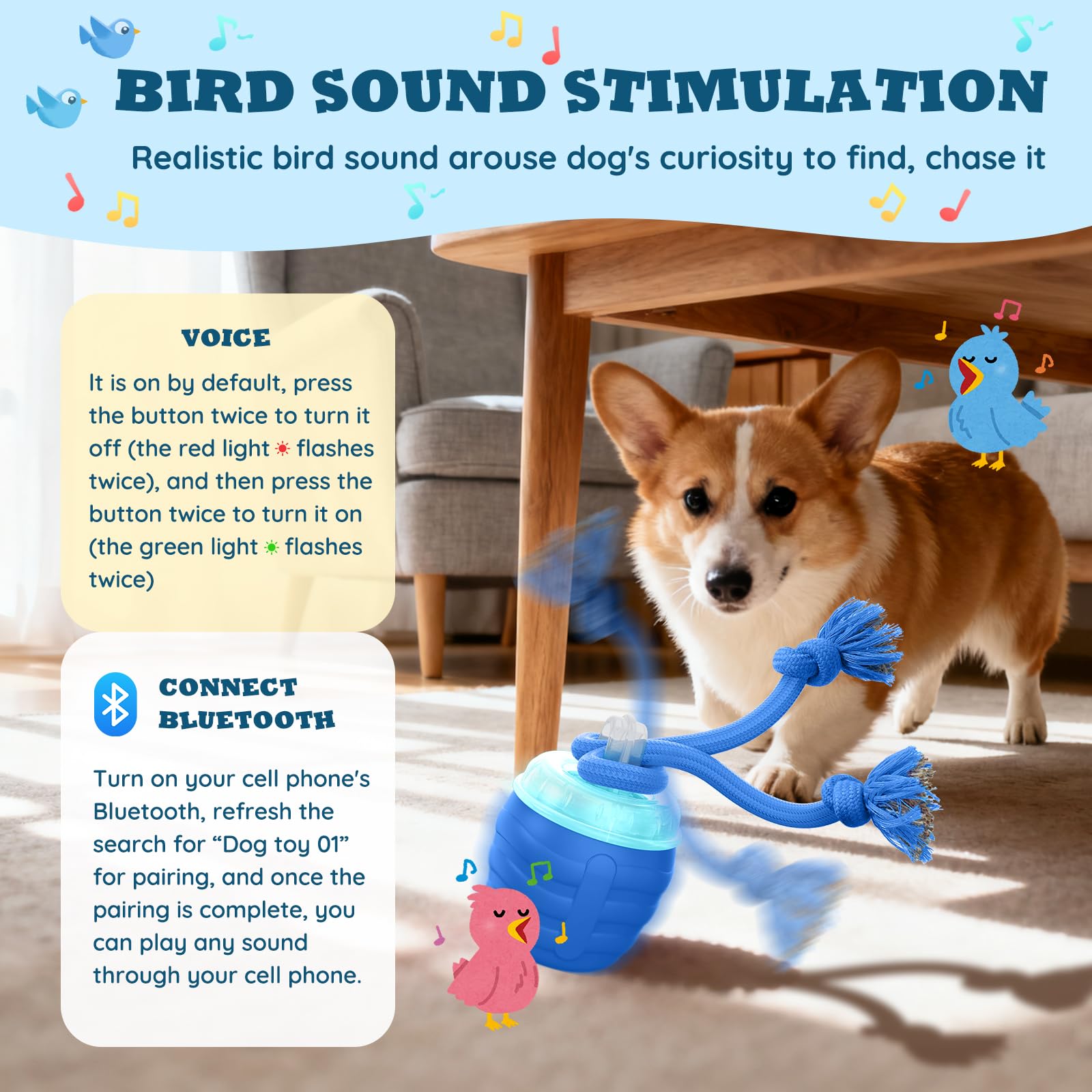 HVUATQ dog ball blue bluetooth music showcases audio playback capability.