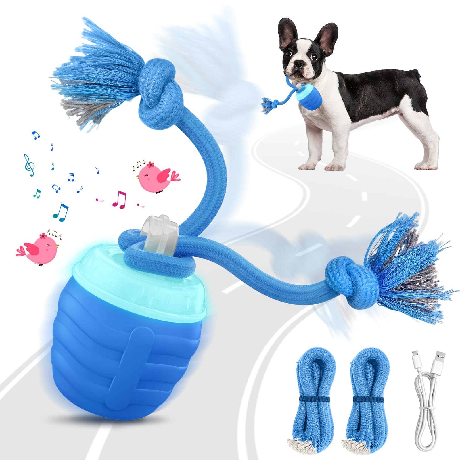 HVUATQ interactive dog ball blue closeup shows engaging design for mental stimulation.