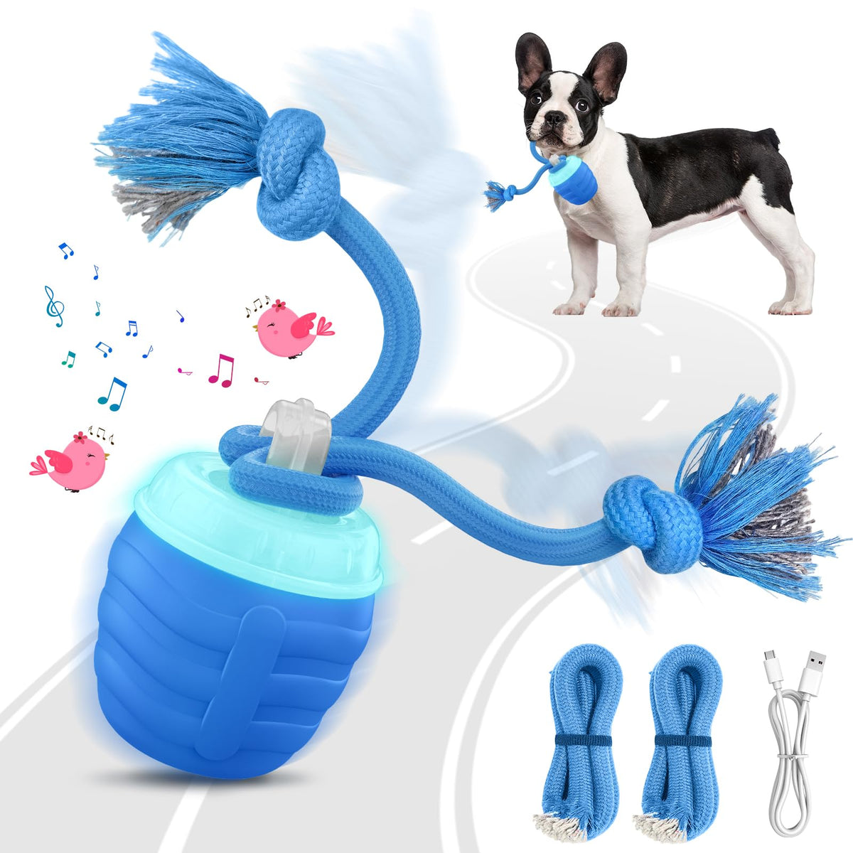 HVUATQ interactive dog ball blue closeup shows engaging design for mental stimulation.