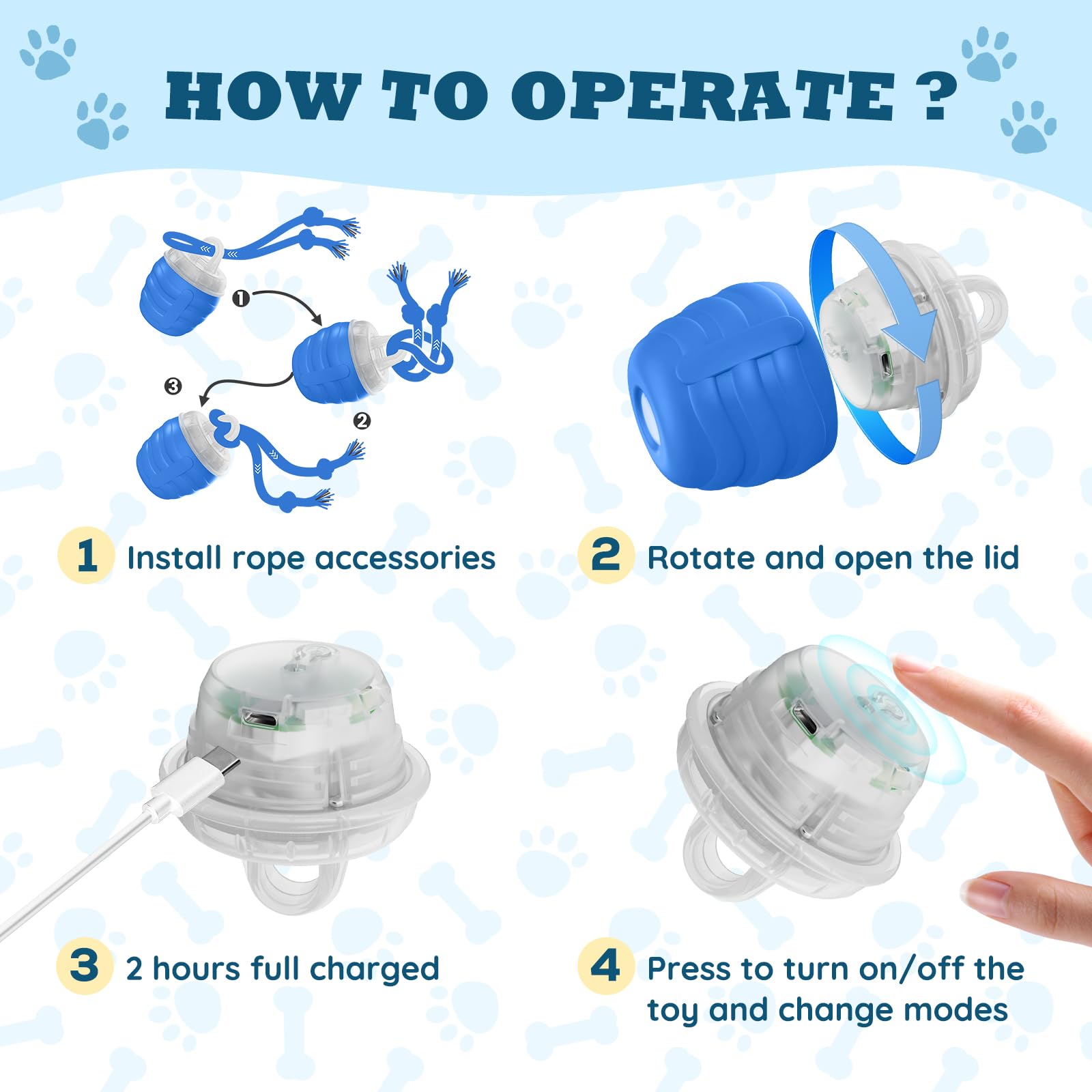 HVUATQ packaging interactive dog ball displays complete toy kit for gifting.