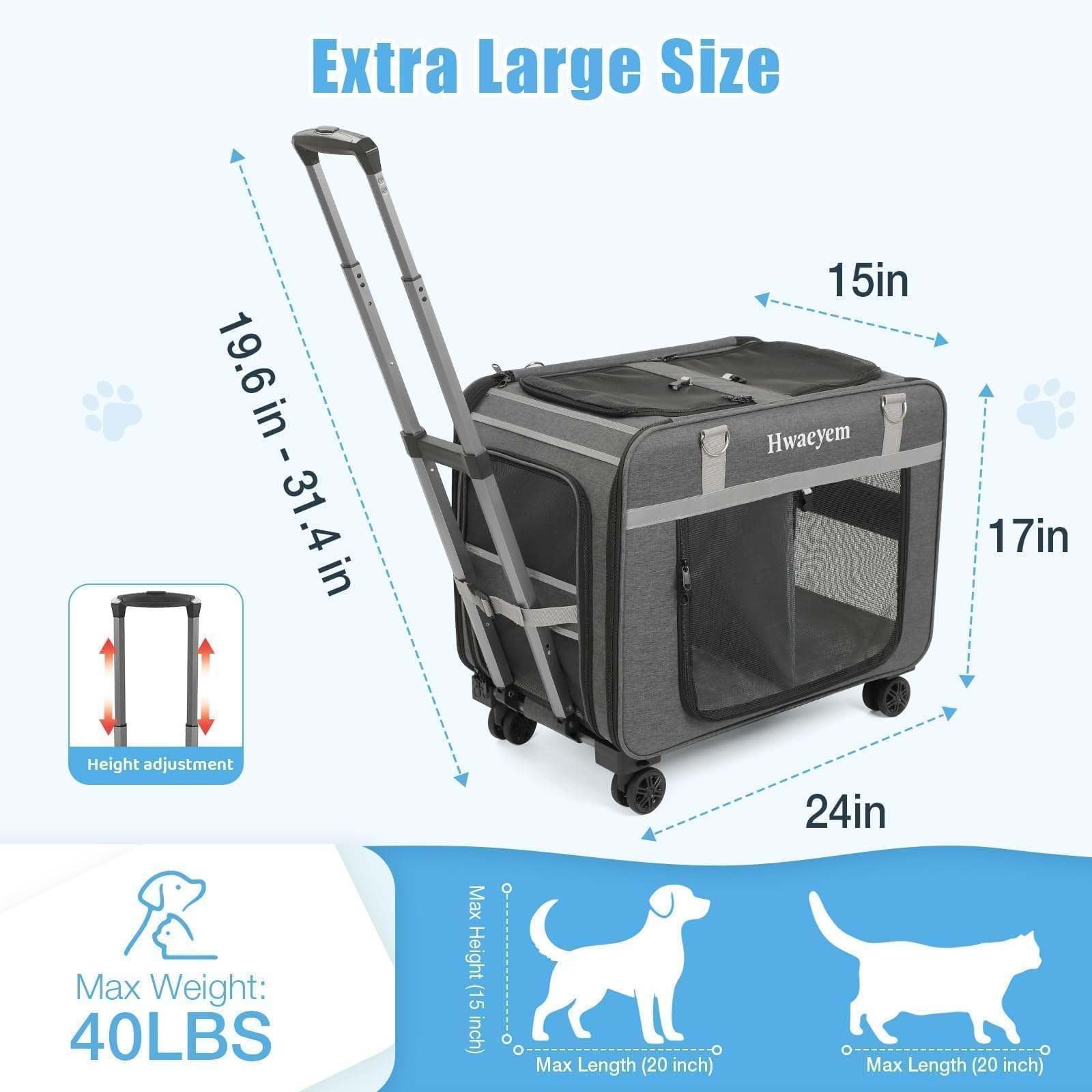 HWAEYEM breathable mesh cat carrier with large windows for airflow