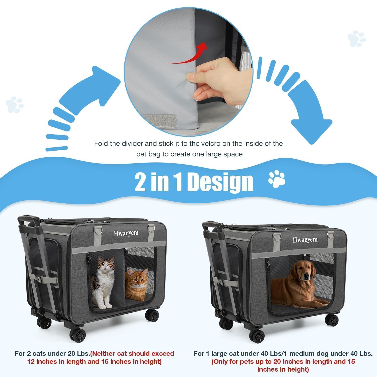 HWAEYEM side pockets on carrier for quick pet essentials access