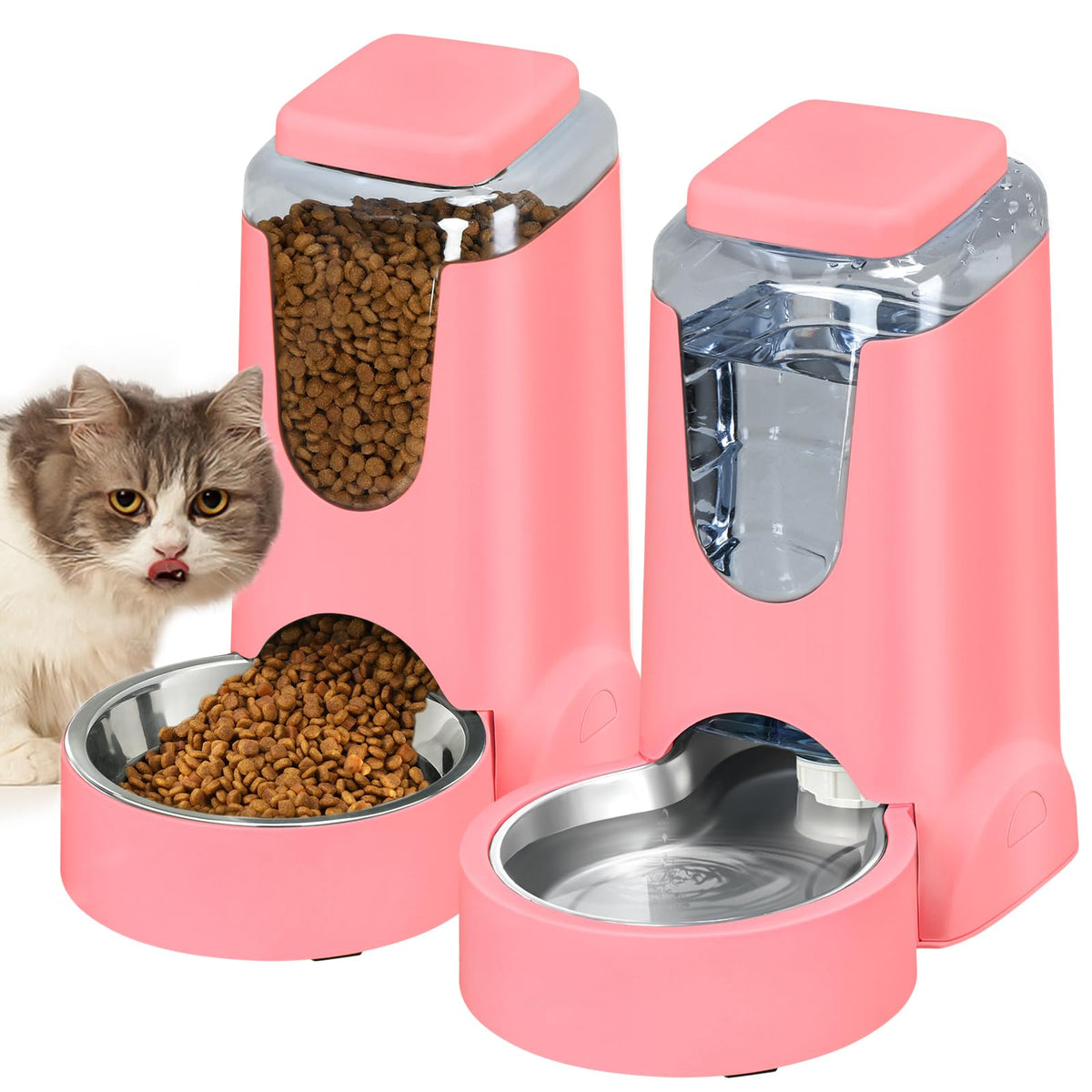 HWONMTE automatic cat feeder side view showing gravity-fed convenience for pets