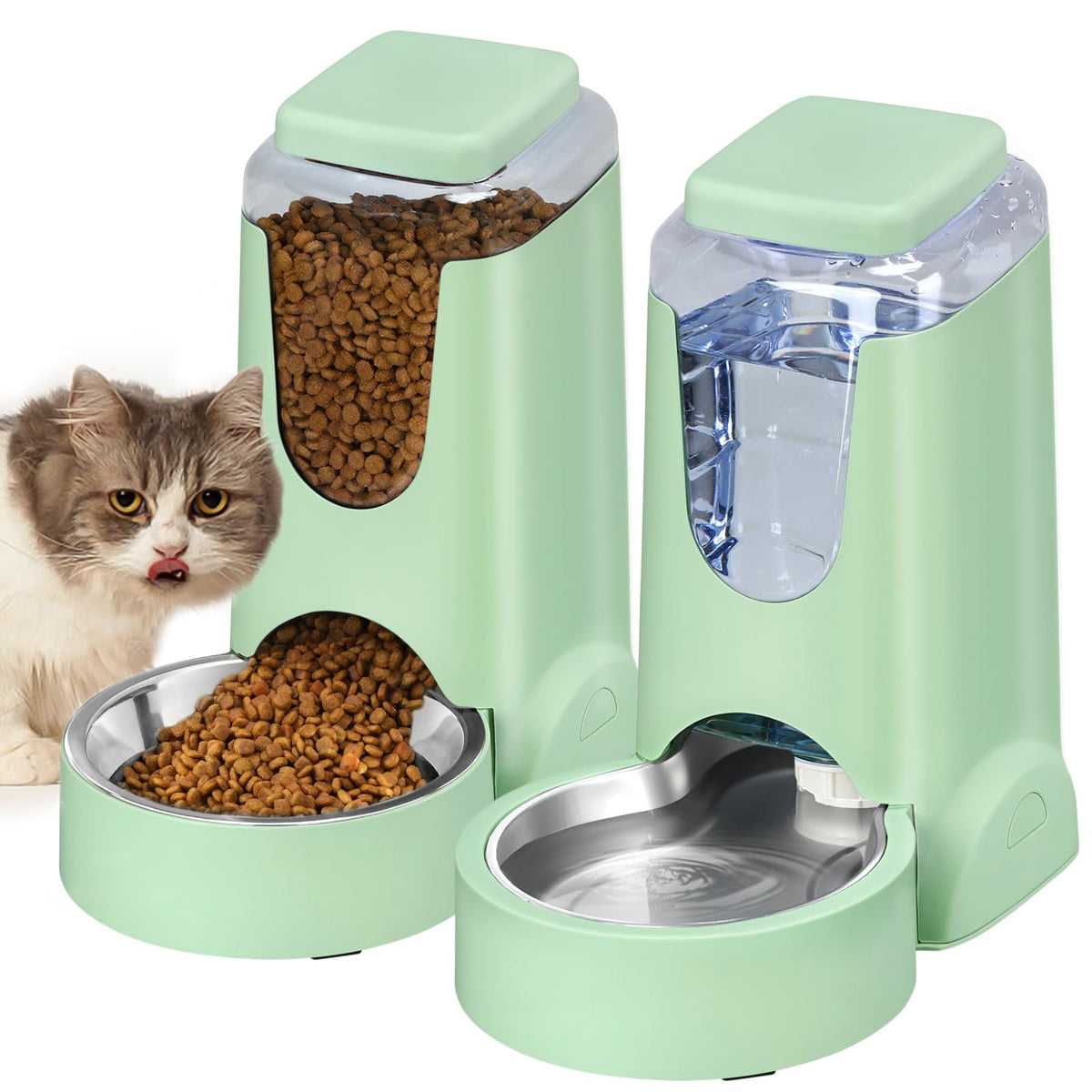 HWONMTE automatic feeder and water dispenser with stainless steel bowl for easy cleaning and fresher meals.