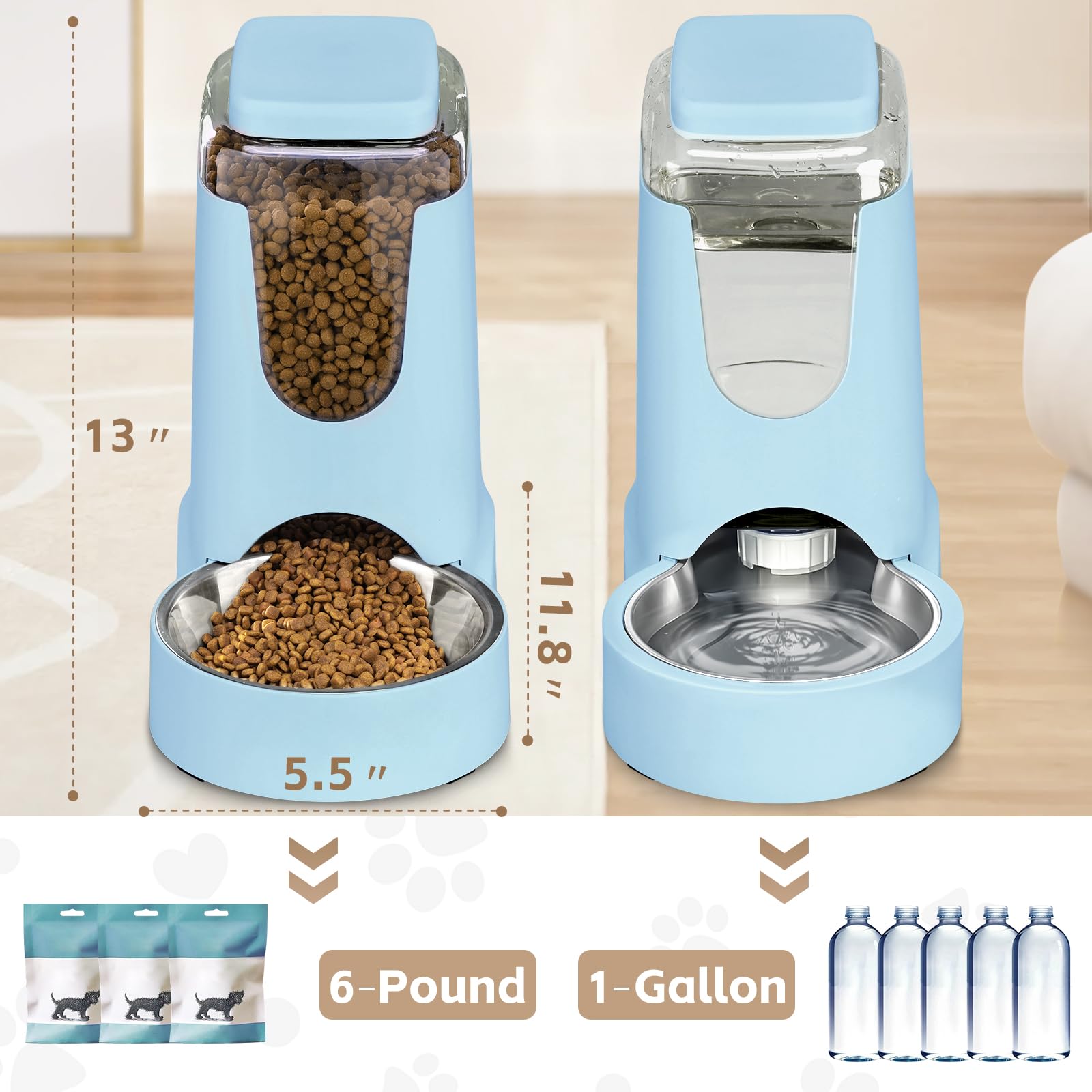 HWONMTE automatic-pet-feeder-waterer-side-angle, dual-capacity system supports small to medium pets
