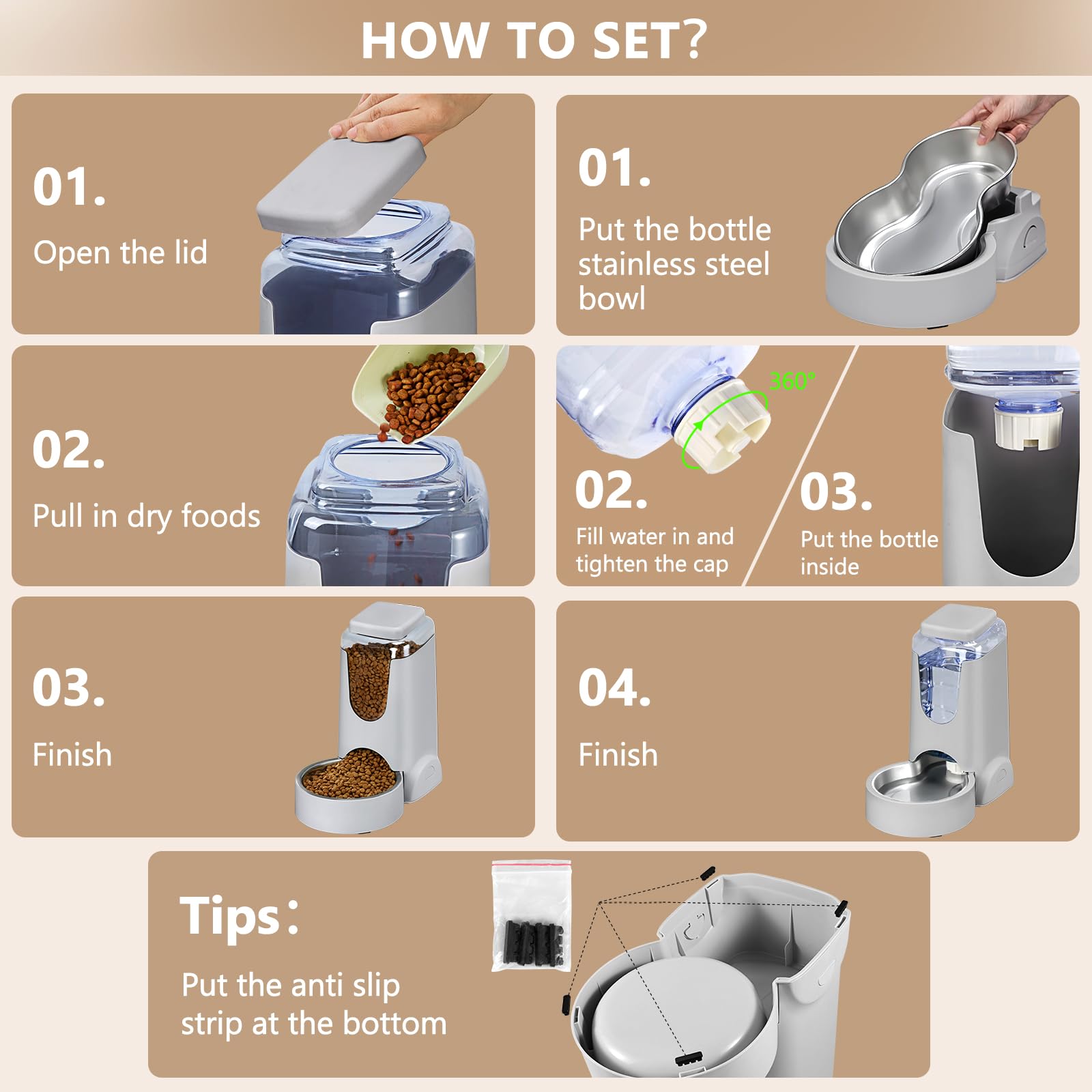HWONMTE two-pack pet feeder and waterer for multi-pet homes