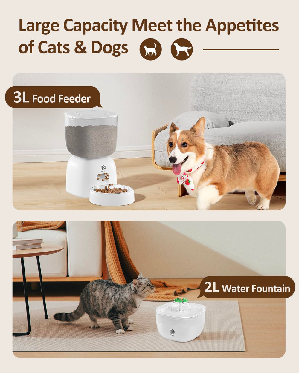 HX HECLX dual power image illustrates wired and battery power for uninterrupted feeding.