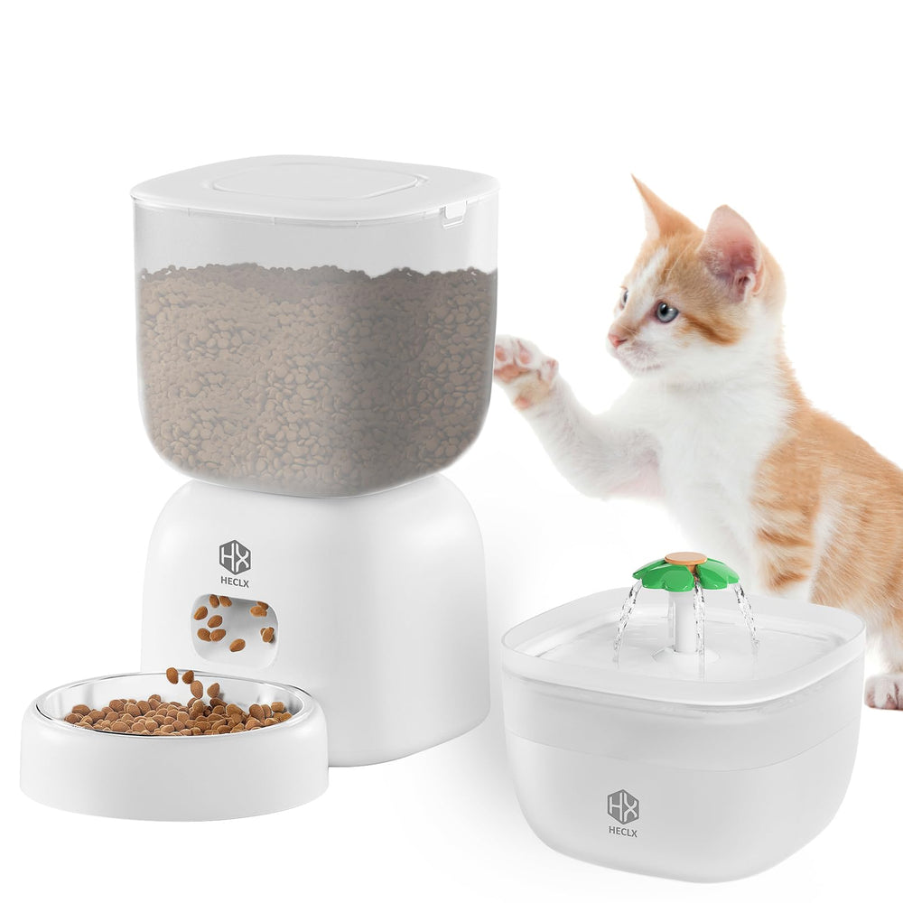 HX HECLX automatic feeder front view with white finish supports easy daily feeding for multiple pets.