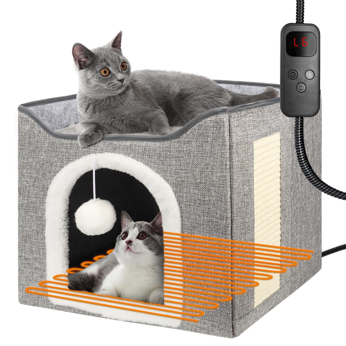 HXPLN heated cat bed exterior, cozy all-season shelter for indoor cats.