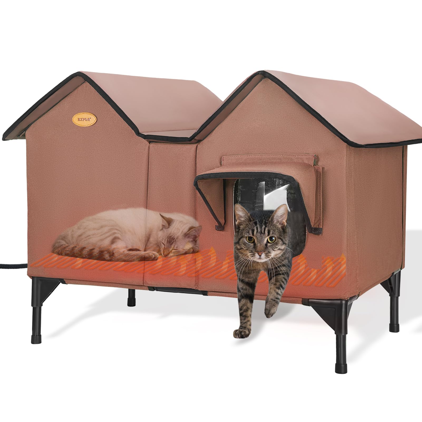 HXPLN heated cat house winter shelter keeps outdoor cats warm on cold nights.